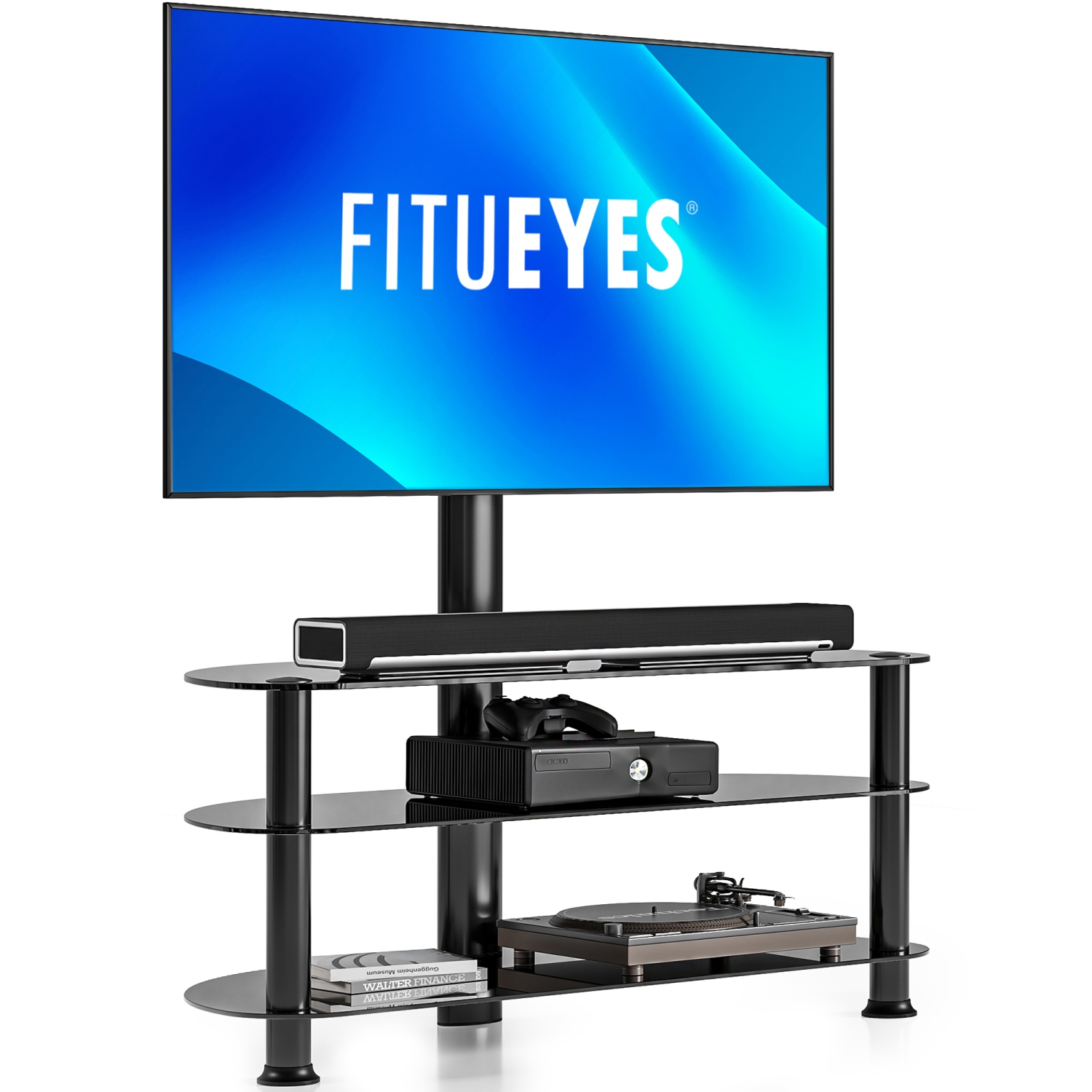 FITUEYES Floor TV Stand with Mount 3-Tier Media Stand for 32 to 65 inch TV with Swivel and Height Adjustable Max VESA 600x400 mm