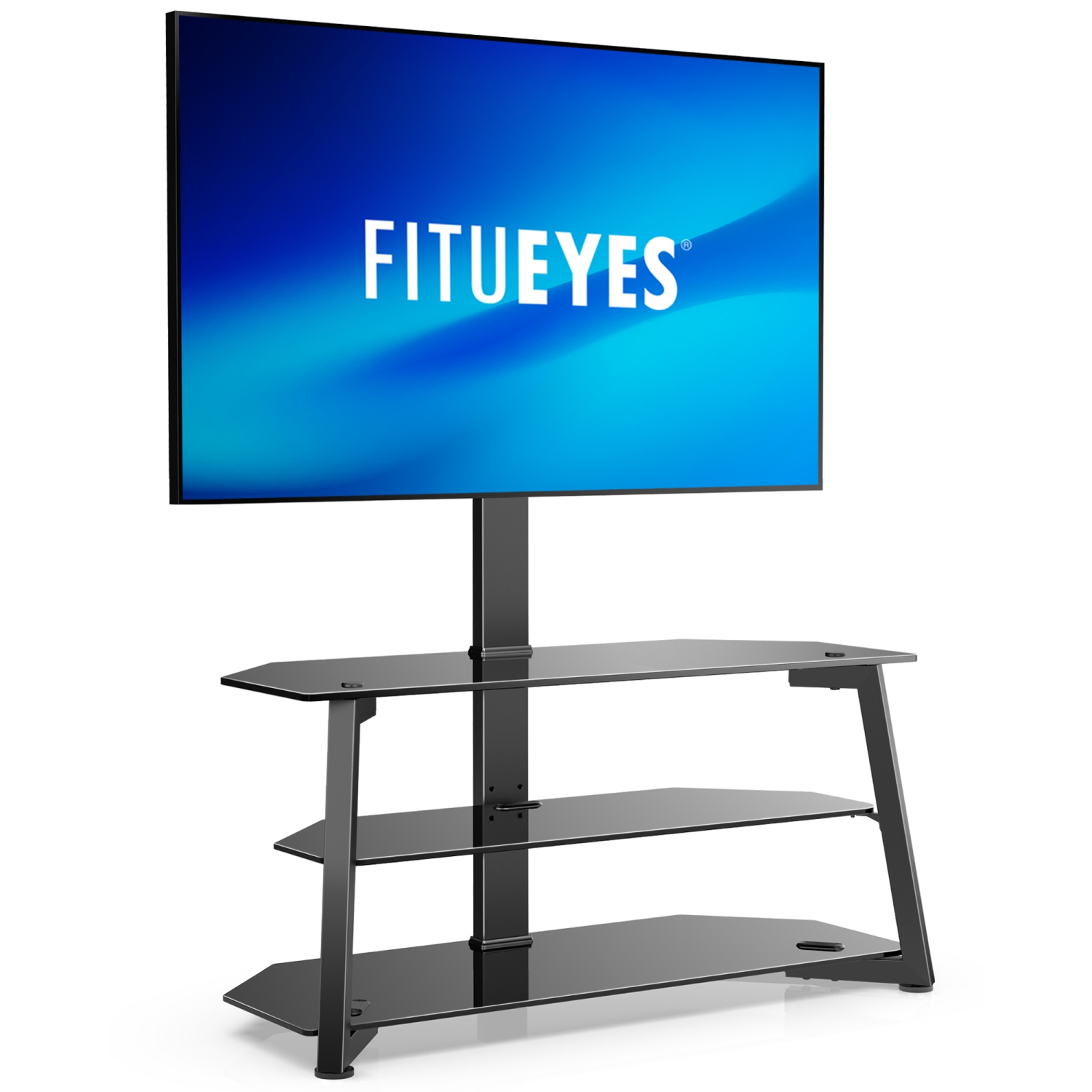 FITUEYES Glass TV Stand Mount 3 Tier for 32 to 65 inches Flat Curved Screen Height Adjustable Media Console Max VESA 600x400 mm