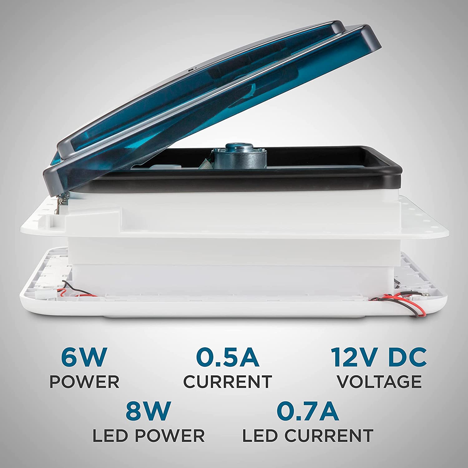 Hike Crew 11” RV Roof Vent Fan with LED Light | 12V Motorhome Vent Fan | Intake & Exhaust, Manual Open/Close & Smoked Lid | Includes Screws & Garnish