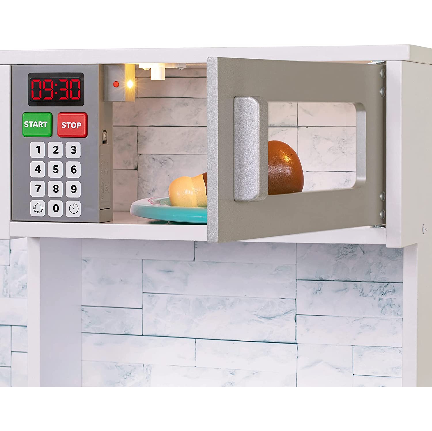 Jumbl Kitchen Set, Pretend Wooden Play Kitchen, Realistic Design, Interactive Battery Operated Sound Elements, Includes Microwave, Ice Machine,