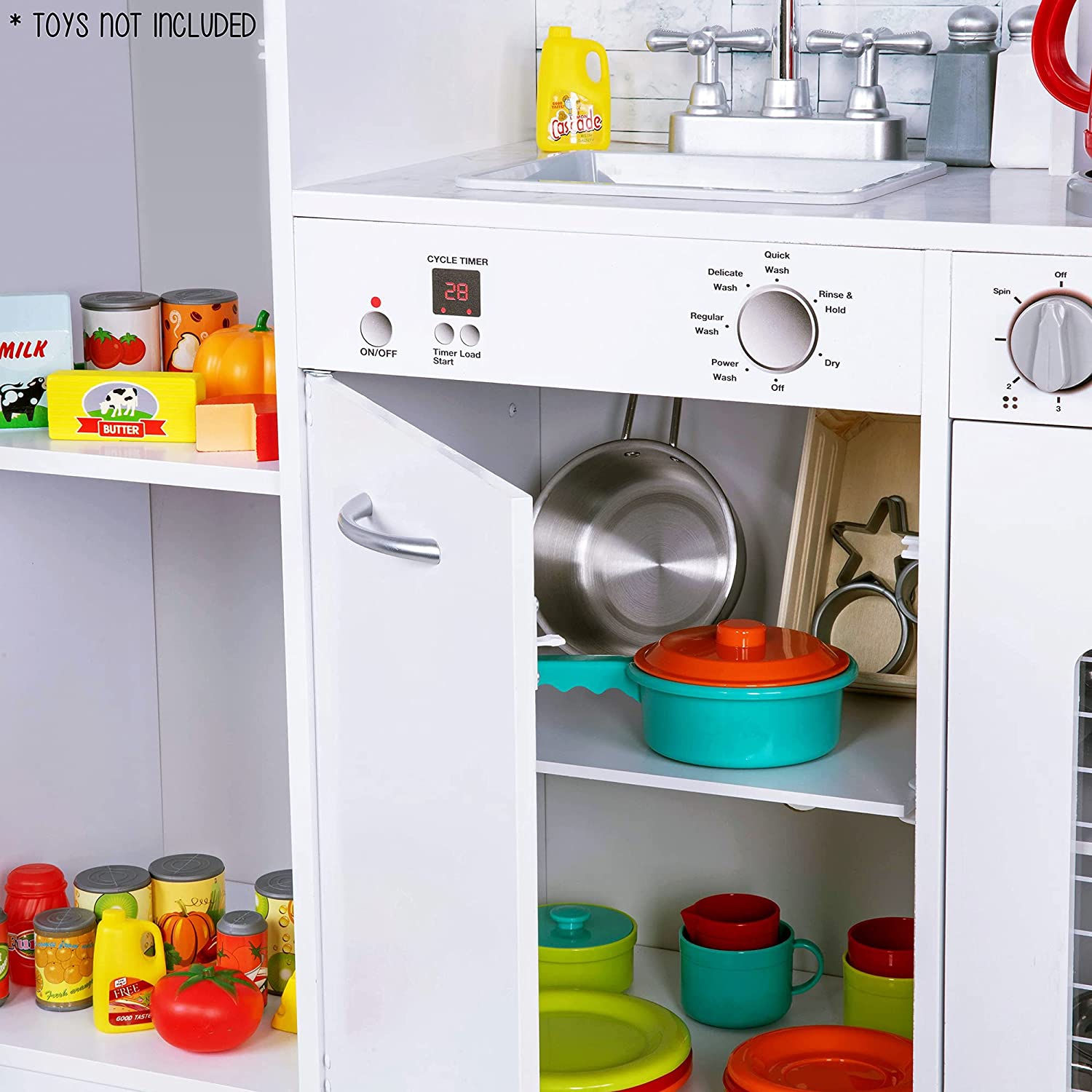 Jumbl Kitchen Set, Pretend Wooden Play Kitchen, Realistic Design, Interactive Battery Operated Sound Elements, Includes Microwave, Ice Machine,