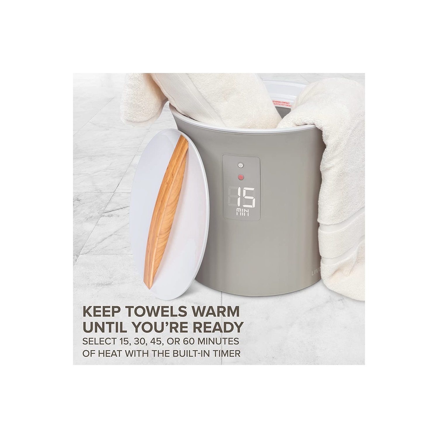 Live Fine Towel Warmer | Bucket Style Luxury Heater with LED Display, Adjustable Timer, Auto Shut-Off | Fits 40” x 70” Oversized Bath Sheet Towel