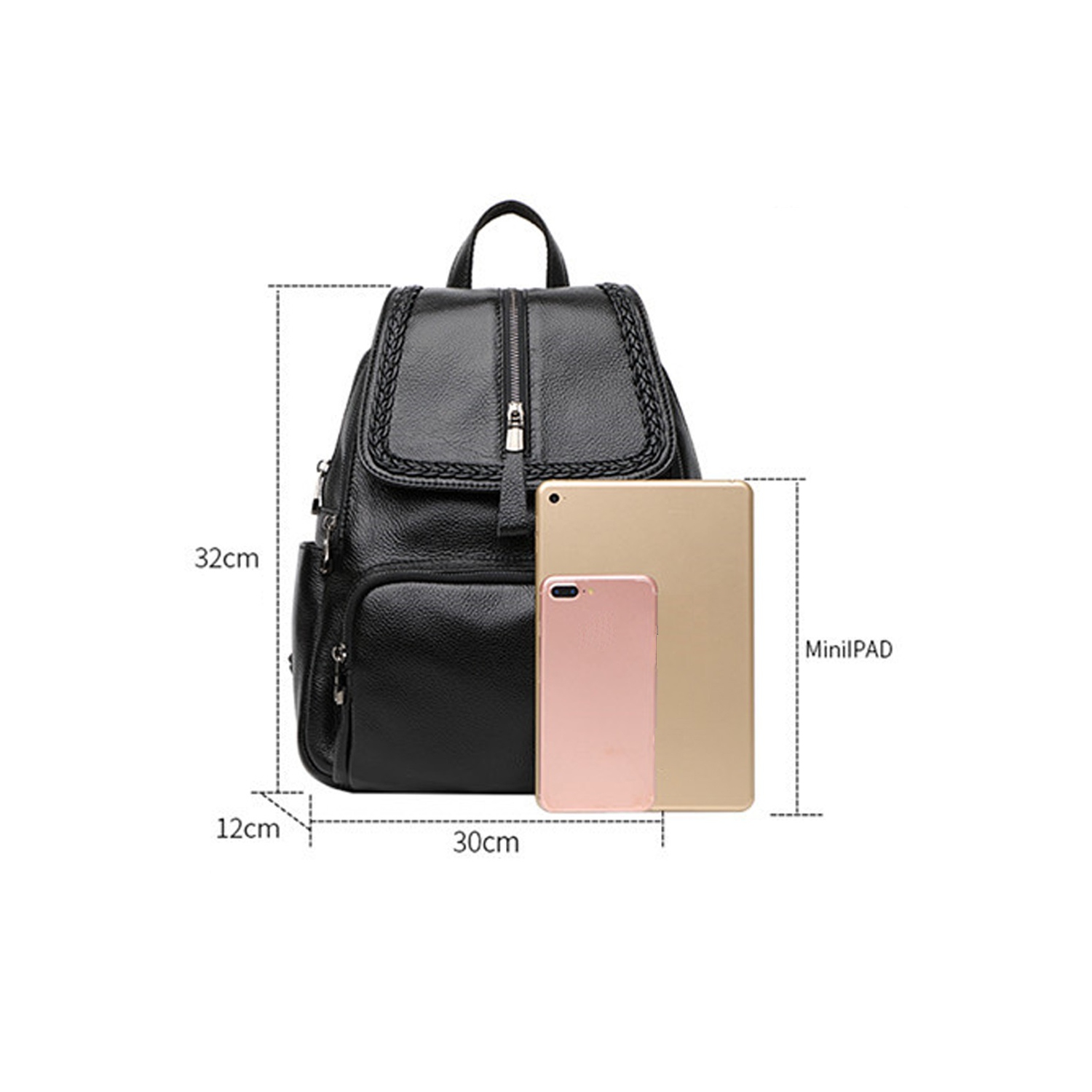 Sac à dos étanche/sac à main/sac à dos professionnel/voyage cuir/sac à main de navor pour filles/femmes - Noir