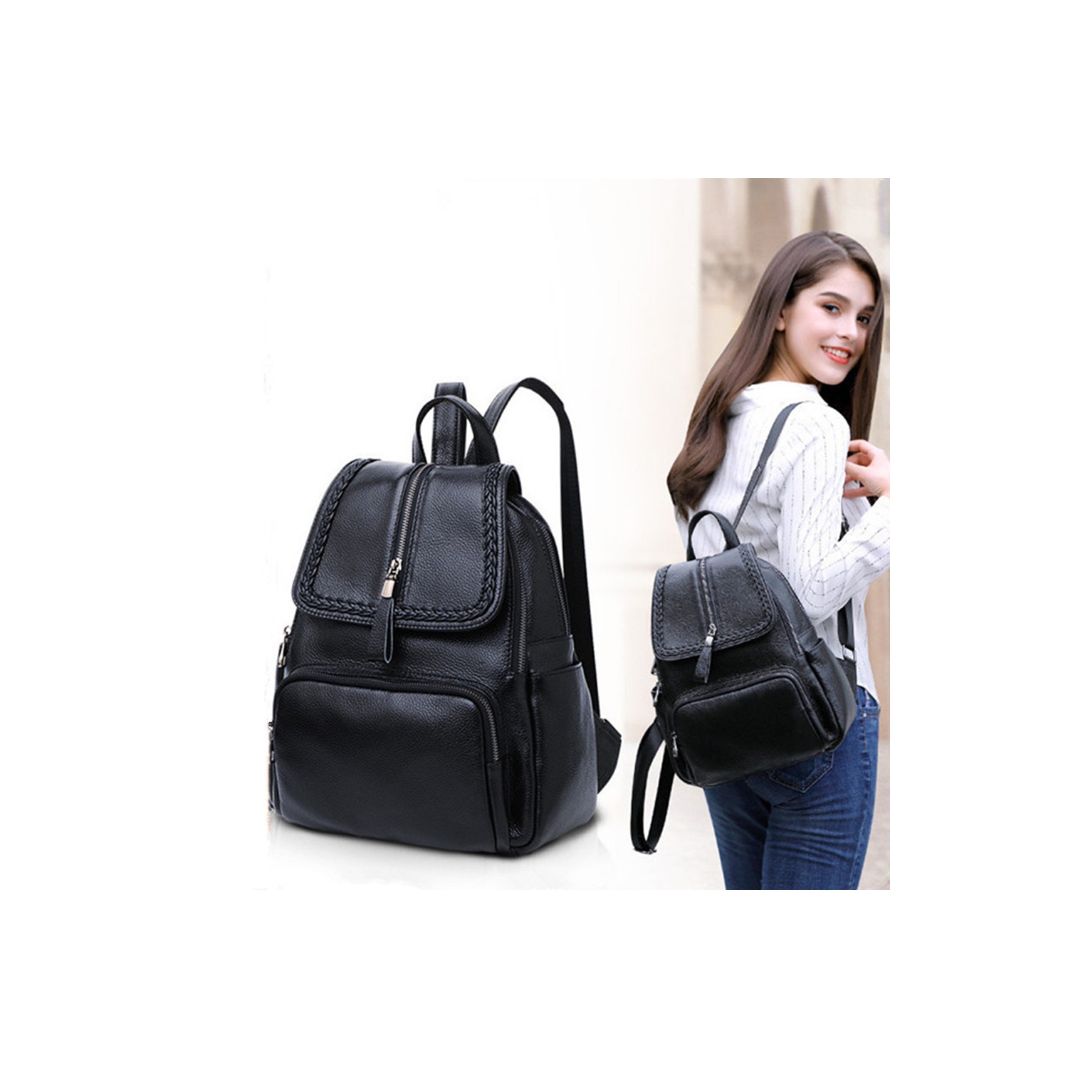 Sac à dos étanche/sac à main/sac à dos professionnel/voyage cuir/sac à main de navor pour filles/femmes - Noir