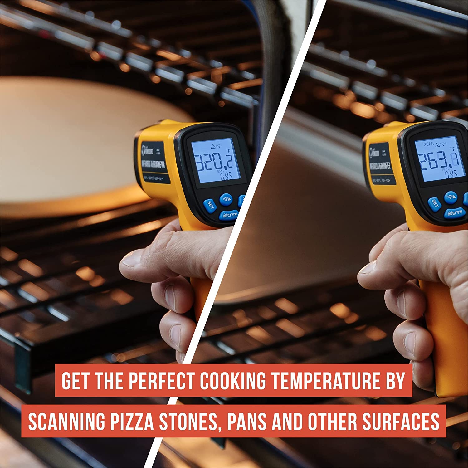 Chef Pomodoro Infrared Thermometer, Backlit LCD Display, -58℉～1022℉ Temperature Gun, (Not for Human-Use), Red Laser, Adjustable Emissivity, No Touch