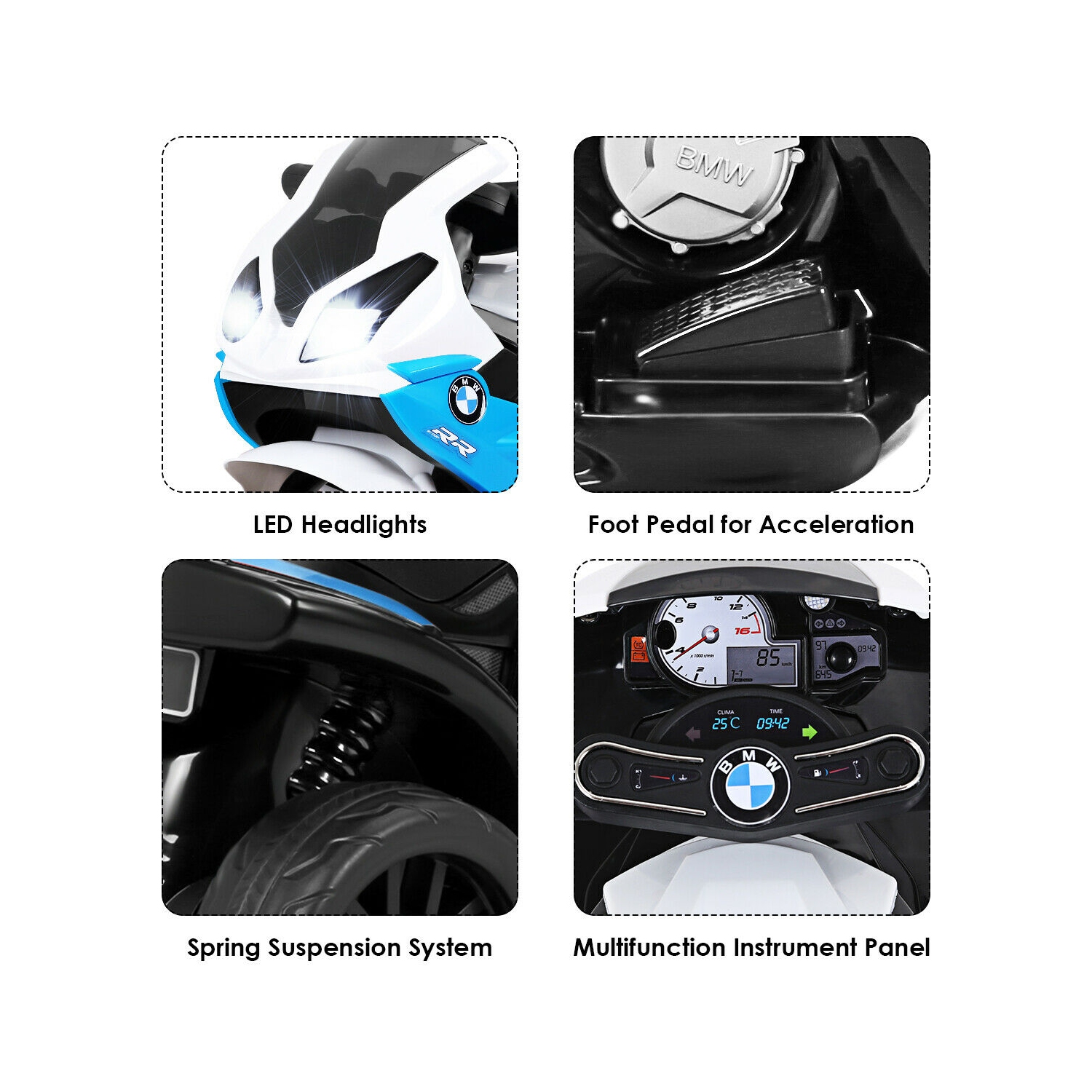 Topbuy 3 Wheels 12V Electric Truck w/ 2.4 GHZ Controller 6V Electric Kids Ride On Motorcycle BMW Licensed Car w/ Music&Light