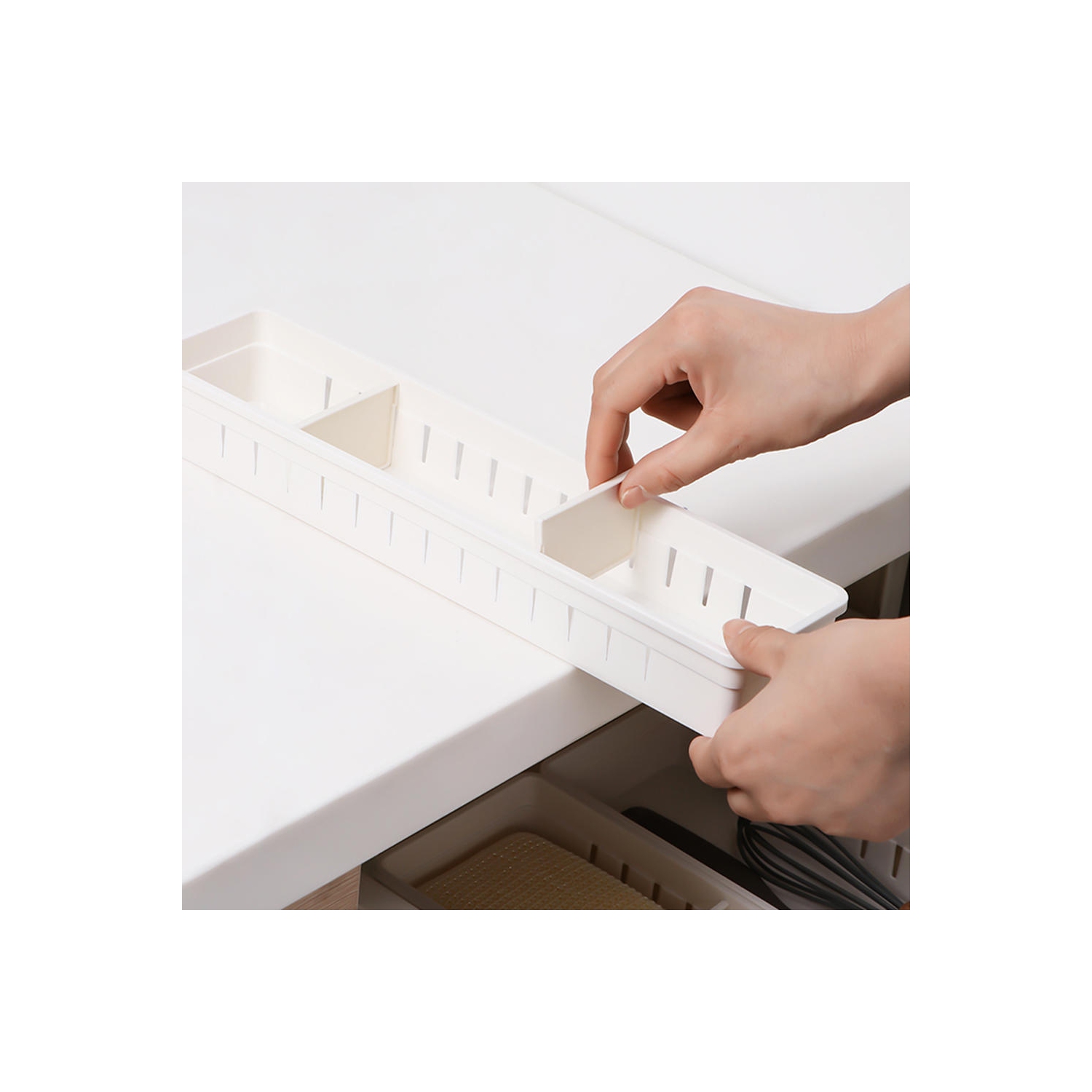 Plastic 3 Compartment Drawer Organizer, White Moustache 30*8*5cm