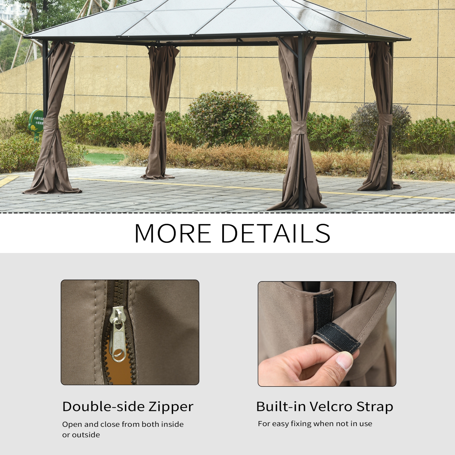 Outsunny 10' x 12' Universal Gazebo Sidewall Set with 4 Panels, Hooks/C-Rings Included for Pergolas & Cabanas, Brown