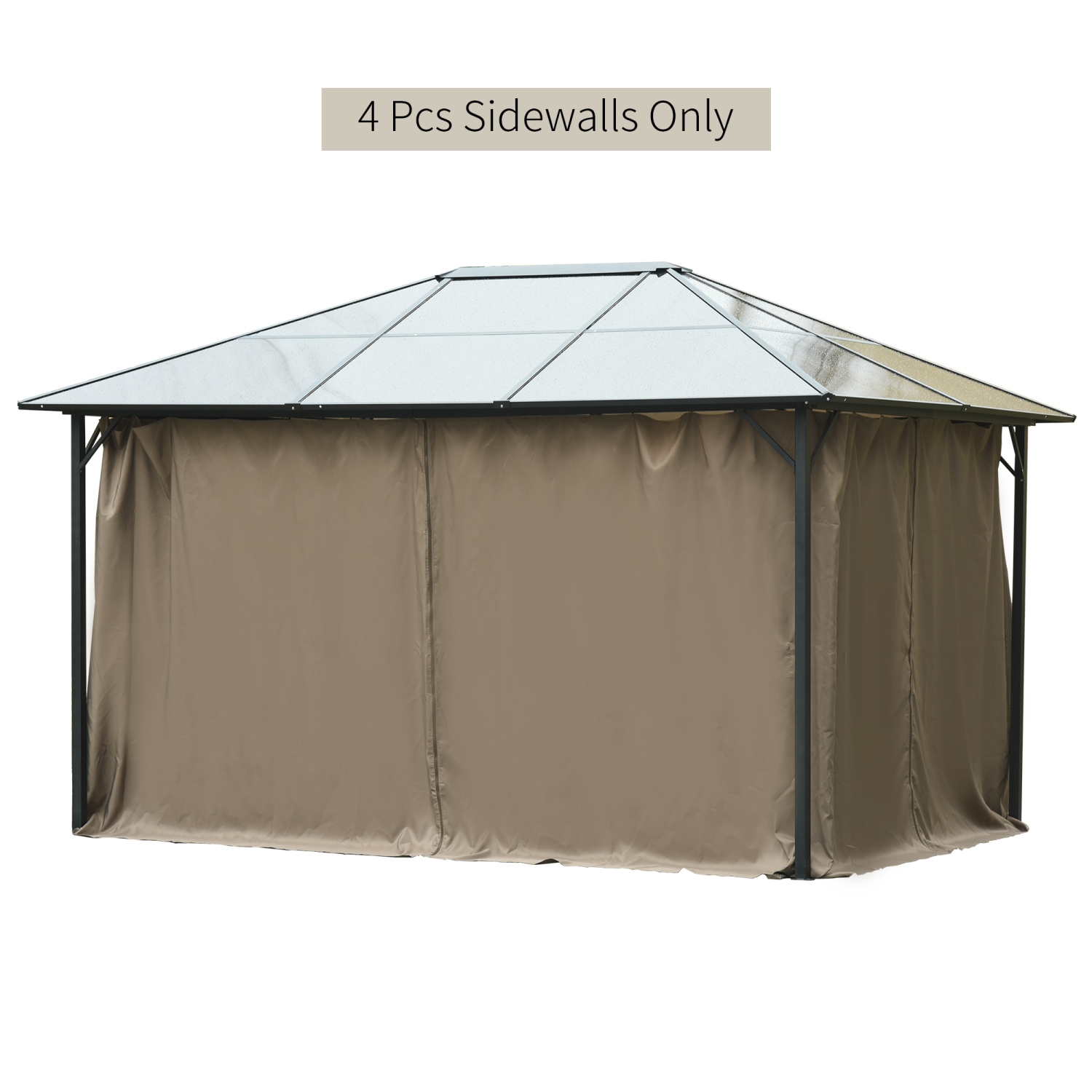 Outsunny 10' x 12' Universal Gazebo Sidewall Set with 4 Panels, Hooks/C-Rings Included for Pergolas & Cabanas, Brown