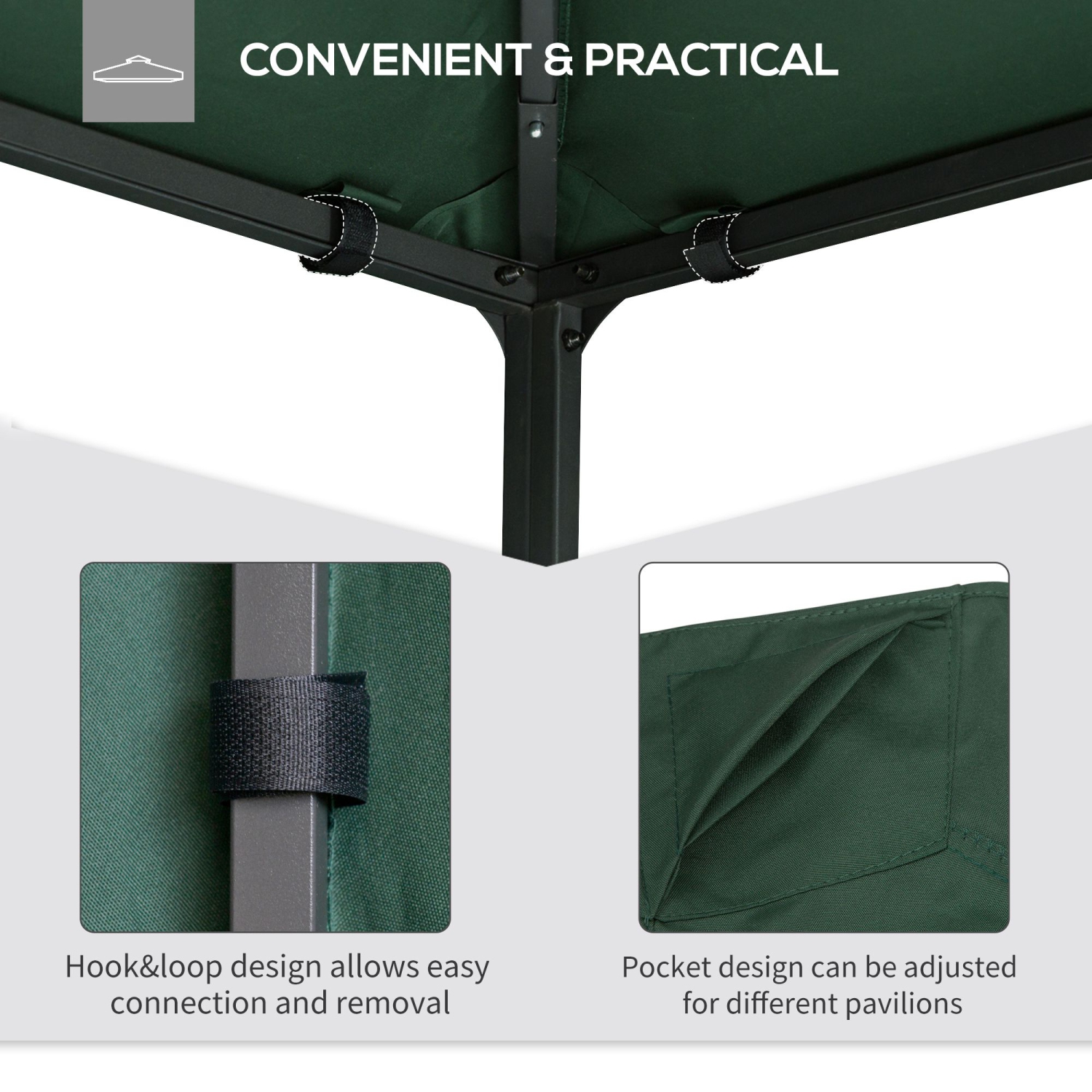 Outsunny 9.8' x 9.7' Square Gazebo Canopy Replacement UV Protected Top Cover Sun Shade Green