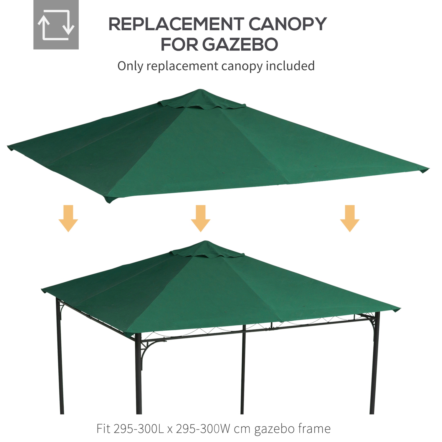 Outsunny 9.8' x 9.7' Square Gazebo Canopy Replacement UV Protected Top Cover Sun Shade Green