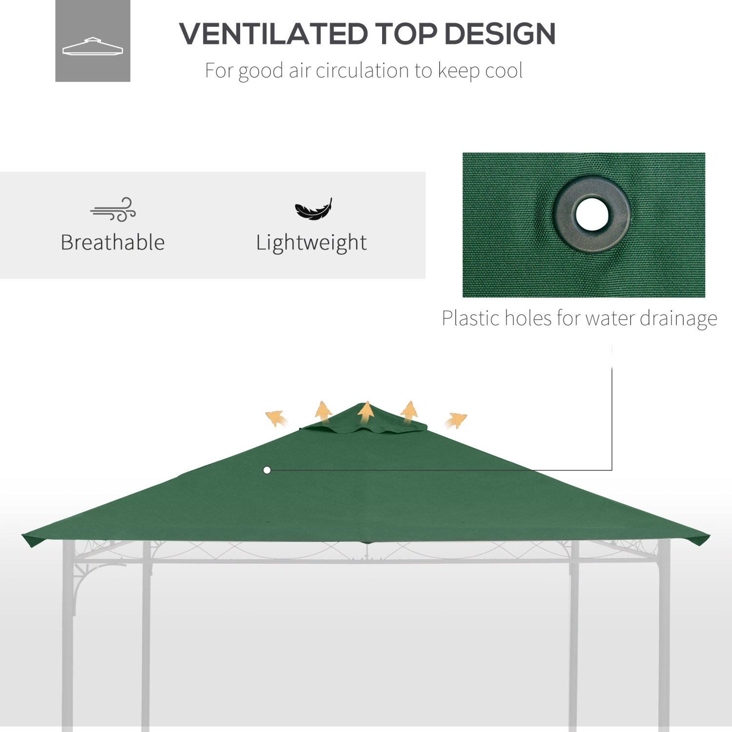 Outsunny 9.8' x 9.7' Square Gazebo Canopy Replacement UV Protected Top Cover Sun Shade Green