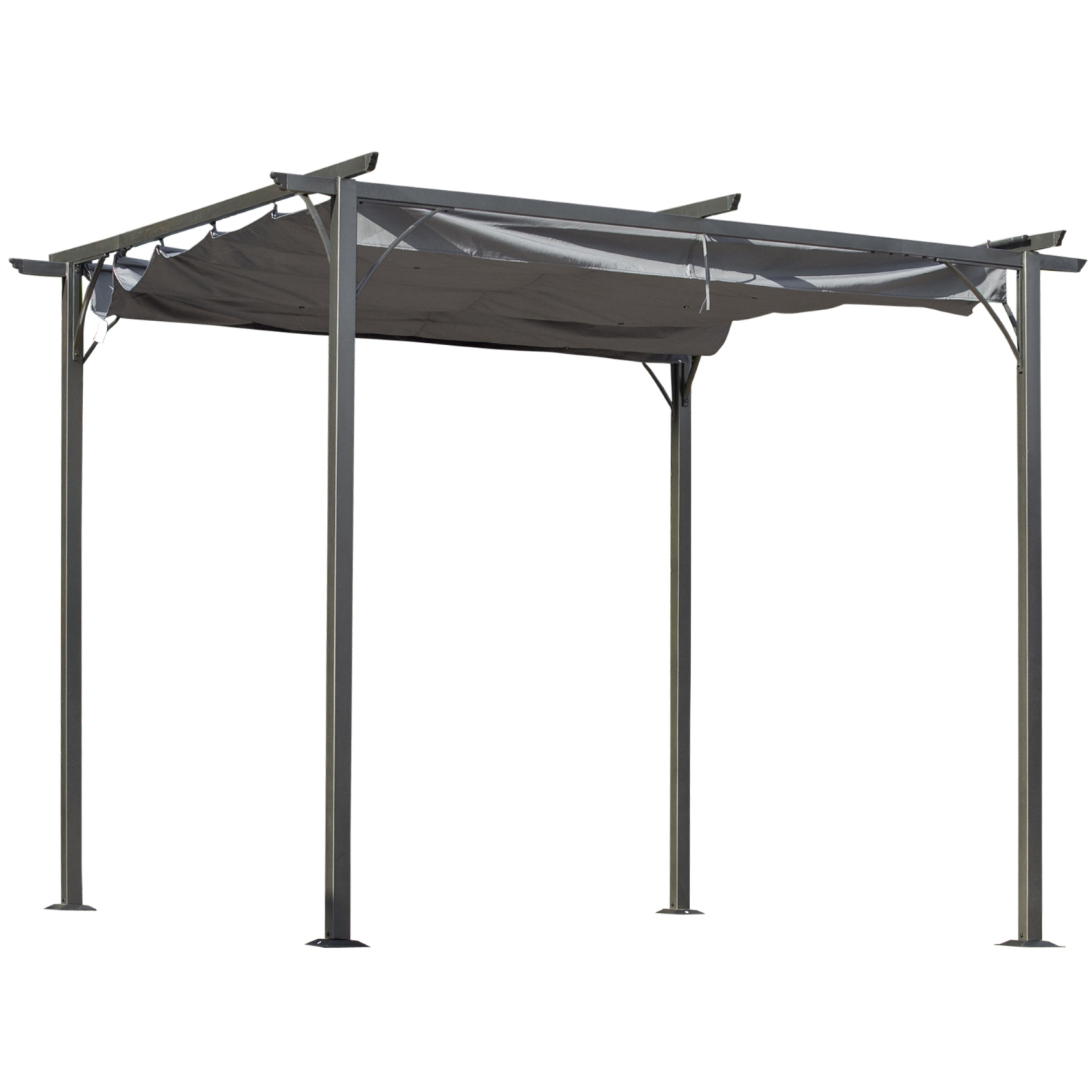 Outsunny 10' Outdoor Pergola Gazebo Garden Retractable Sun Shade Deck Lawn Covered Modern Square Canopy Backyard Patio BBQ Shelter Grey