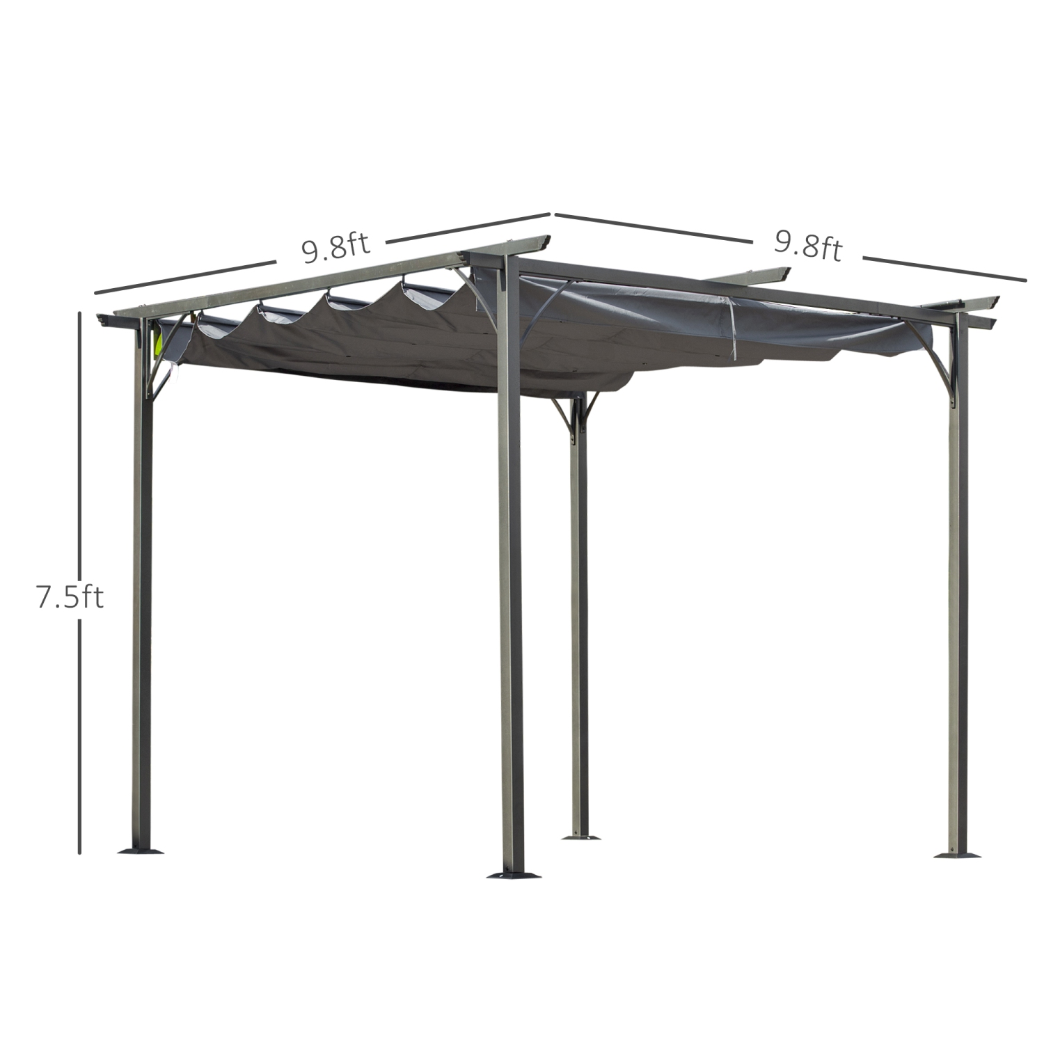 Outsunny 10' Outdoor Pergola Gazebo Garden Retractable Sun Shade Deck Lawn Covered Modern Square Canopy Backyard Patio BBQ Shelter Grey