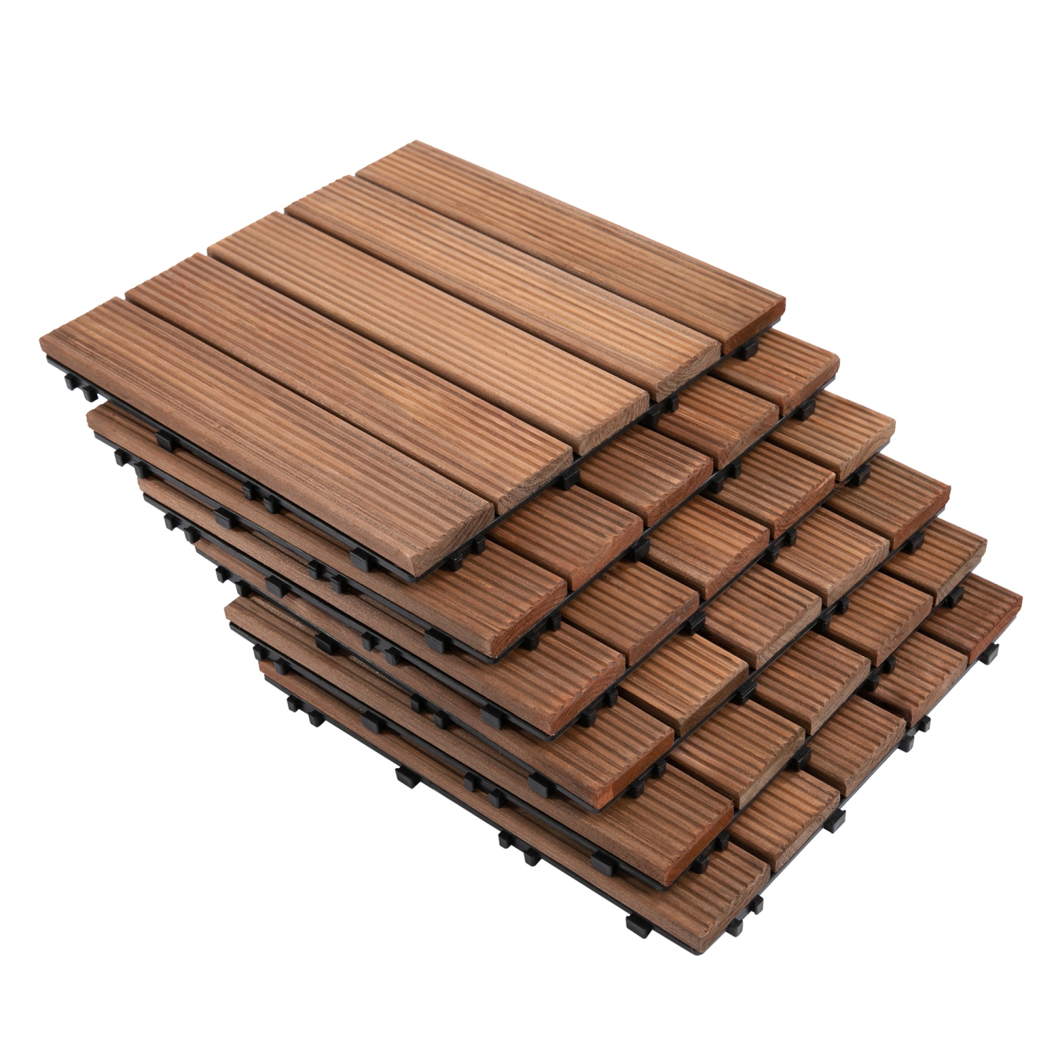 Outsunny 27 Pcs Wood Interlocking Deck Tiles, 12 x 12in Outdoor Flooring Tiles for Indoor and Outdoor Use, Tools Free Assembly, Brown