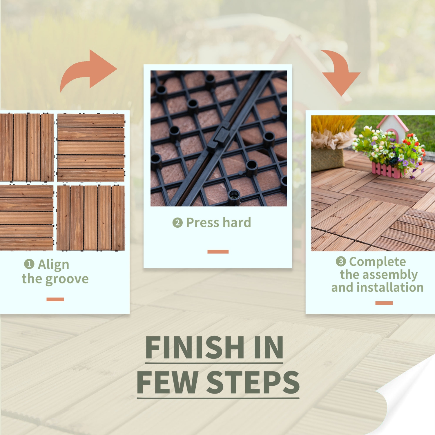 Outsunny 27 Pcs Wood Interlocking Deck Tiles, 12 x 12in Outdoor Flooring Tiles for Indoor and Outdoor Use, Tools Free Assembly, Brown