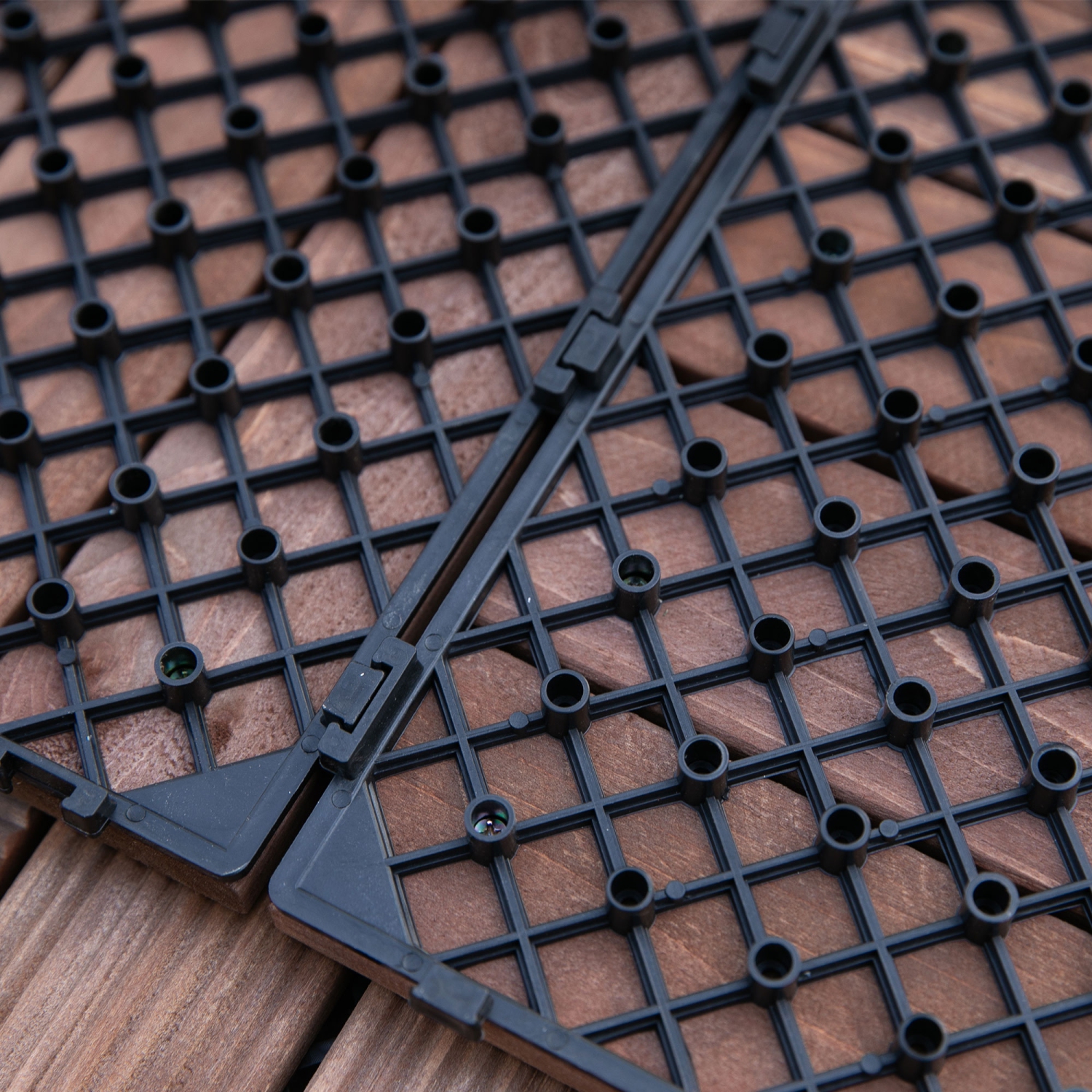 Outsunny 27 Pcs Wood Interlocking Deck Tiles, 12 x 12in Outdoor Flooring Tiles for Indoor and Outdoor Use, Tools Free Assembly, Brown