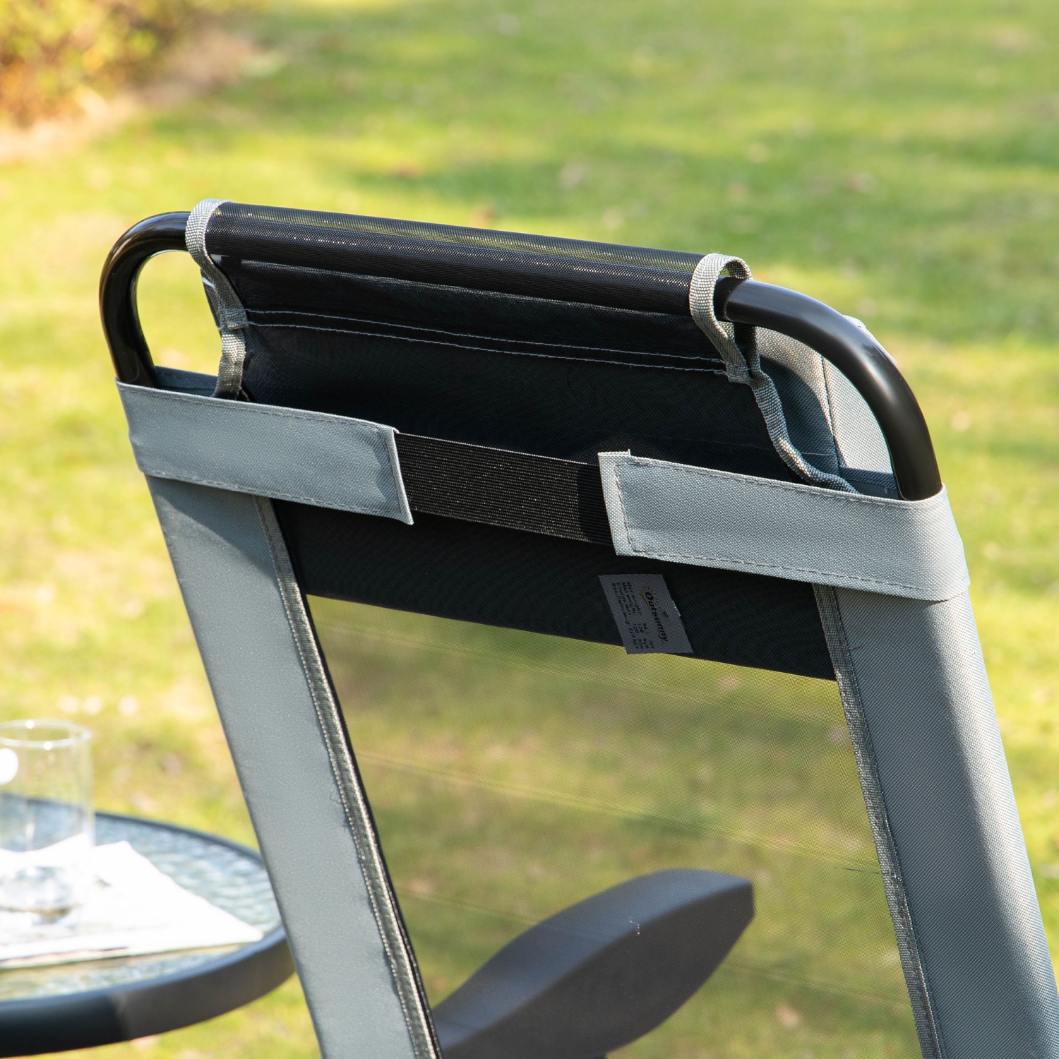 Outsunny Set of 4 Camping Chairs, Outdoor Folding Lounge Chair Set with 5 Level Adjustable Backrest, Removable Headrest, Armrest for Camping,