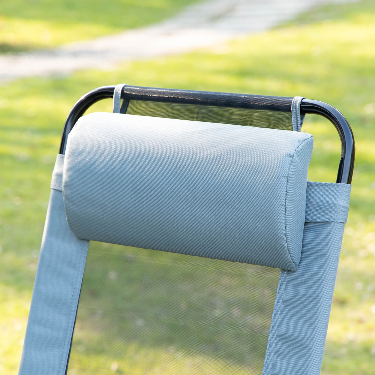 Outsunny Set of 4 Camping Chairs, Outdoor Folding Lounge Chair Set with 5 Level Adjustable Backrest, Removable Headrest, Armrest for Camping,