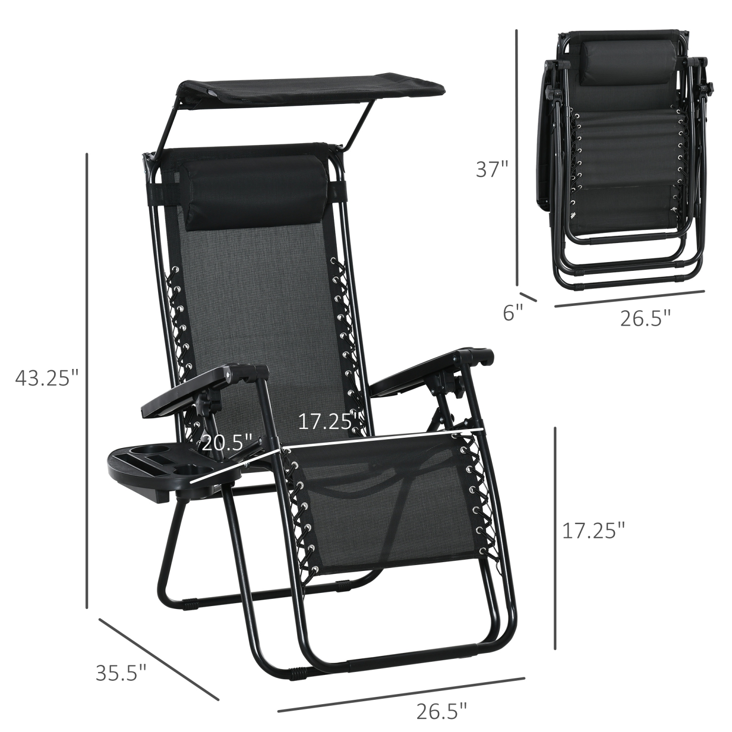 Outsunny 2 piece Chaise Zero Gravity Chaise longue de patio réglable avec siège inclinable avec porte-gobelet et abat-jour