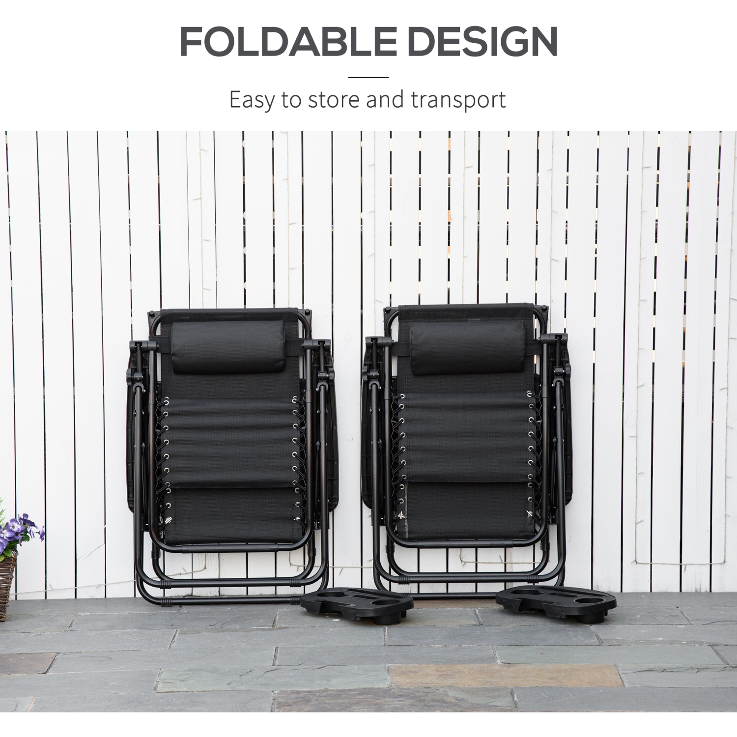 Outsunny 2 piece Chaise Zero Gravity Chaise longue de patio réglable avec siège inclinable avec porte-gobelet et abat-jour