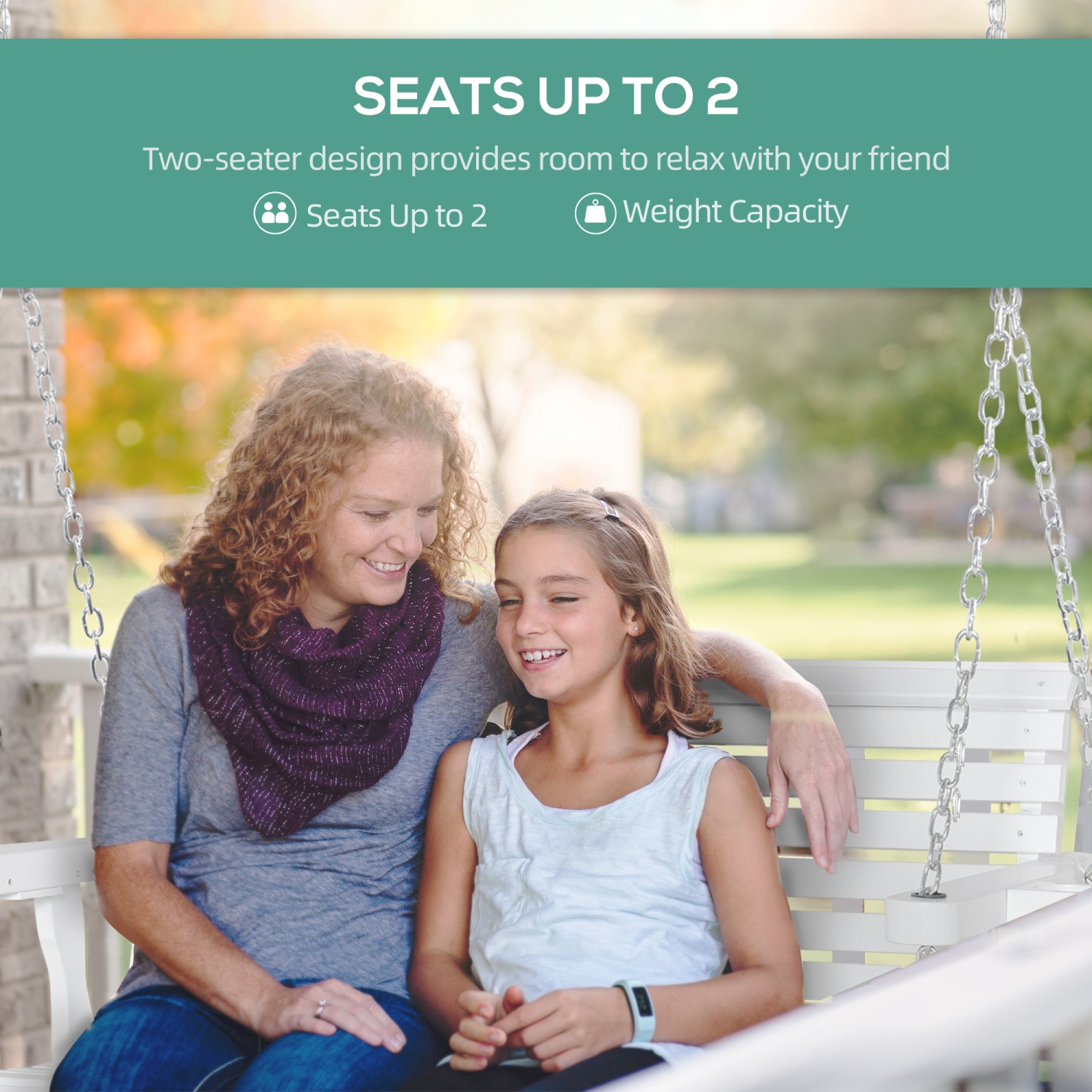 Outsunny 2 Seater Porch Swing Wooden Patio Swing Chair Seat with Cup Holder and Chains Outdoor Swing Bench for Garden Yard, White