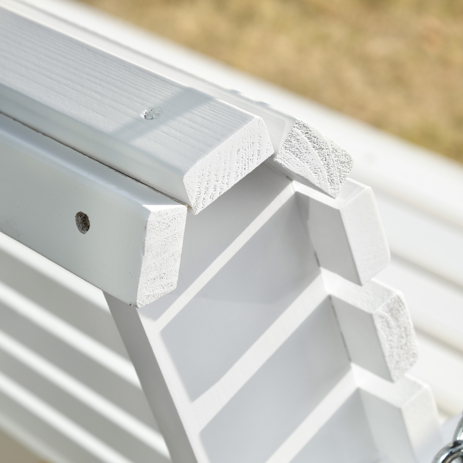 Outsunny 2 Seater Porch Swing Wooden Patio Swing Chair Seat with Cup Holder and Chains Outdoor Swing Bench for Garden Yard, White