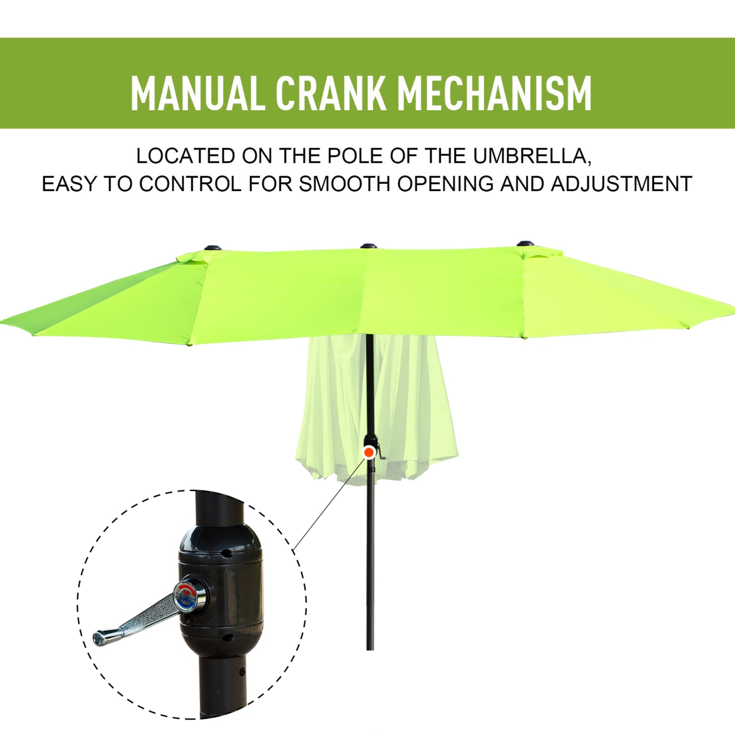 Outsunny 15ft Double-sided Patio Umbrella with Twin Canopy, Extra Large Outdoor Parasol with Crank for Pool, Deck, Market, Green