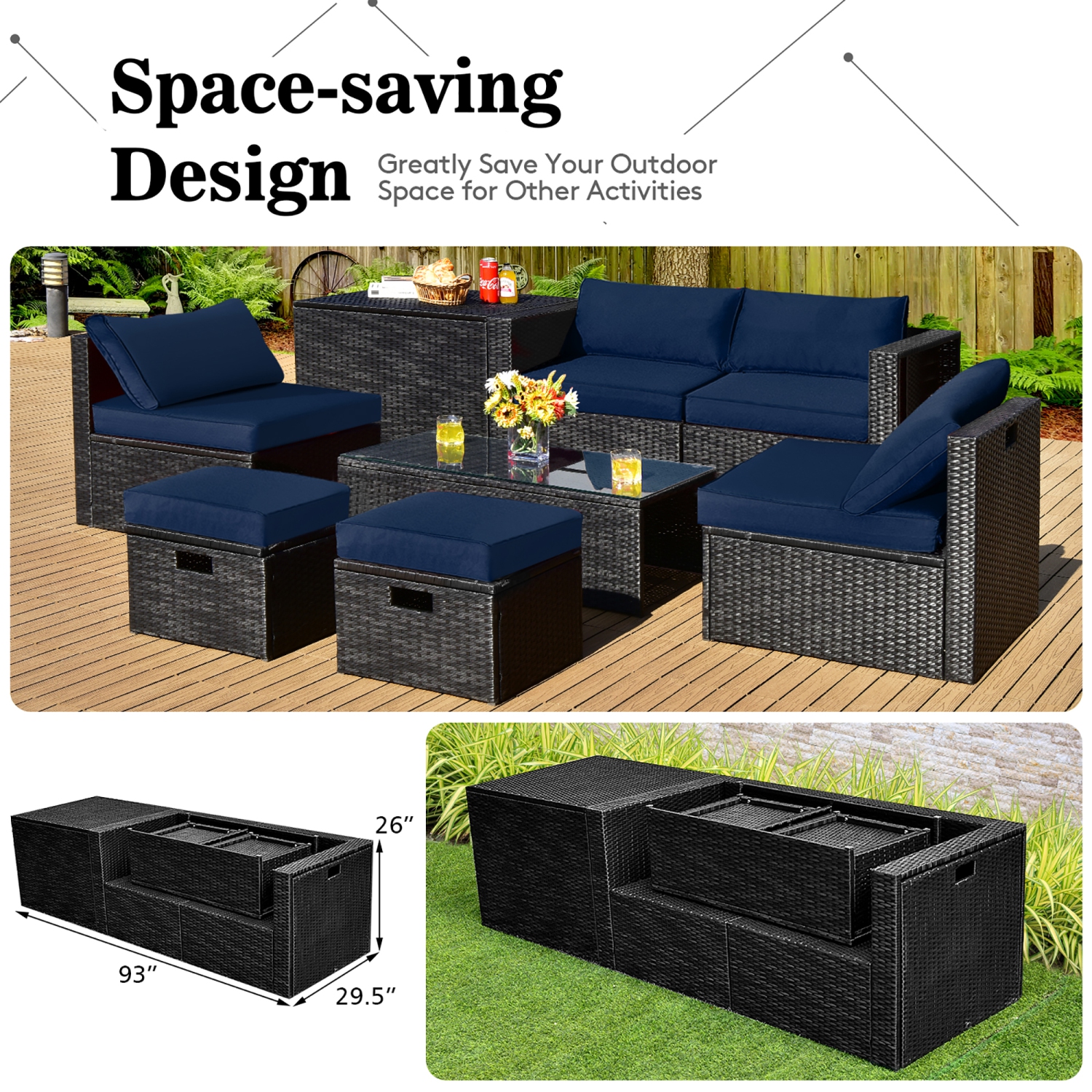 Costway 8PCS Patio Rattan Furniture Set Storage Table Ottoman