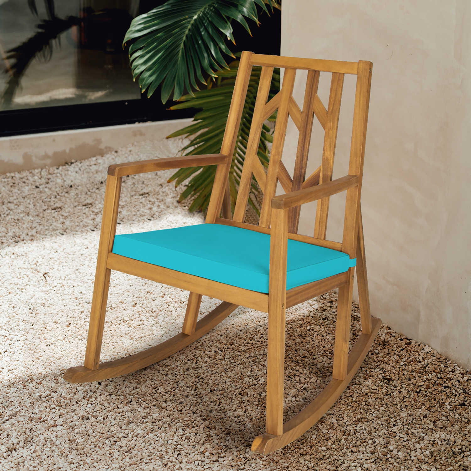 Marque Costway Patio Rocking Chair Accoudoir en bois d'acacia Canapé rembourré Terrasse de jardin Rouge