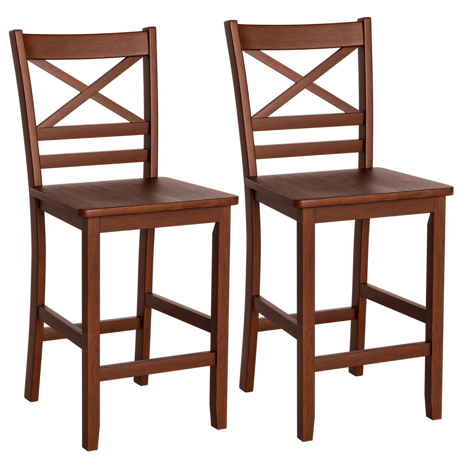 Costway Set of 2 Bar Stools 24" Counter Height Chairs w/ Rubber Wood Legs Walnut