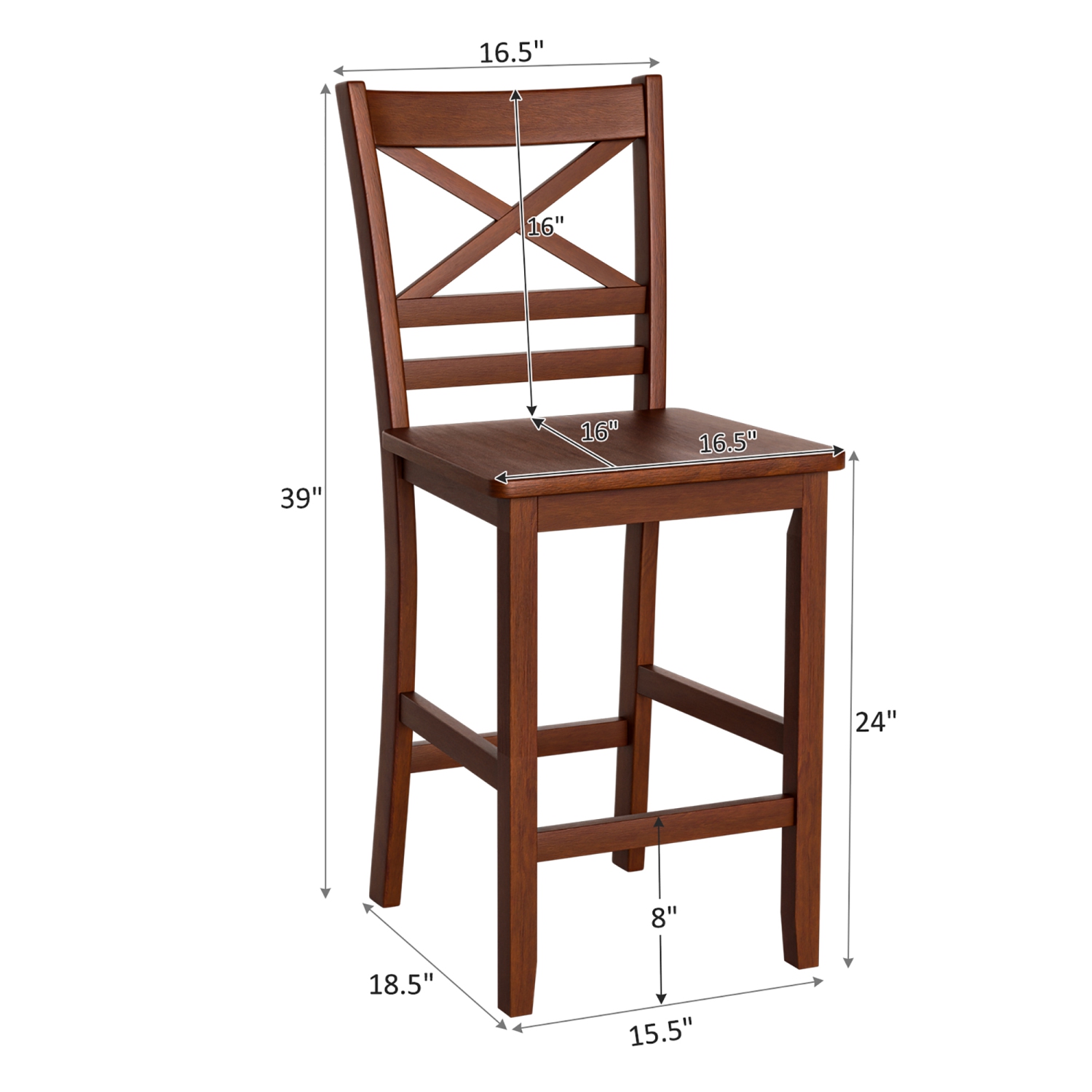 Costway Set of 2 Bar Stools 24" Counter Height Chairs w/ Rubber Wood Legs Walnut