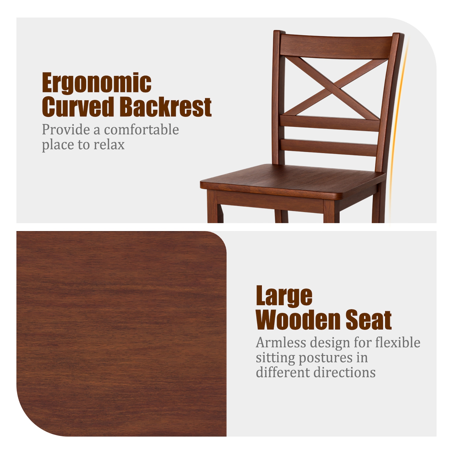 Costway Set of 2 Bar Stools 24" Counter Height Chairs w/ Rubber Wood Legs Walnut