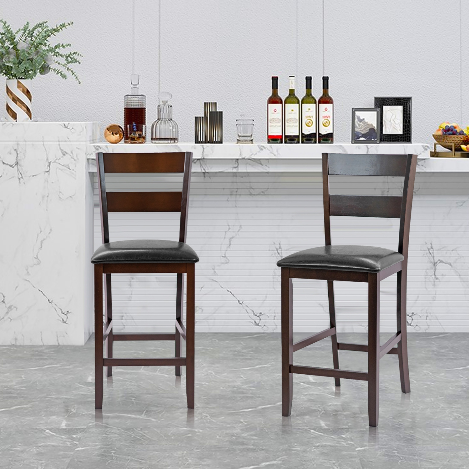 Costway – 2 tabourets de bar à hauteur de comptoir avec siège en cuir PU espresso