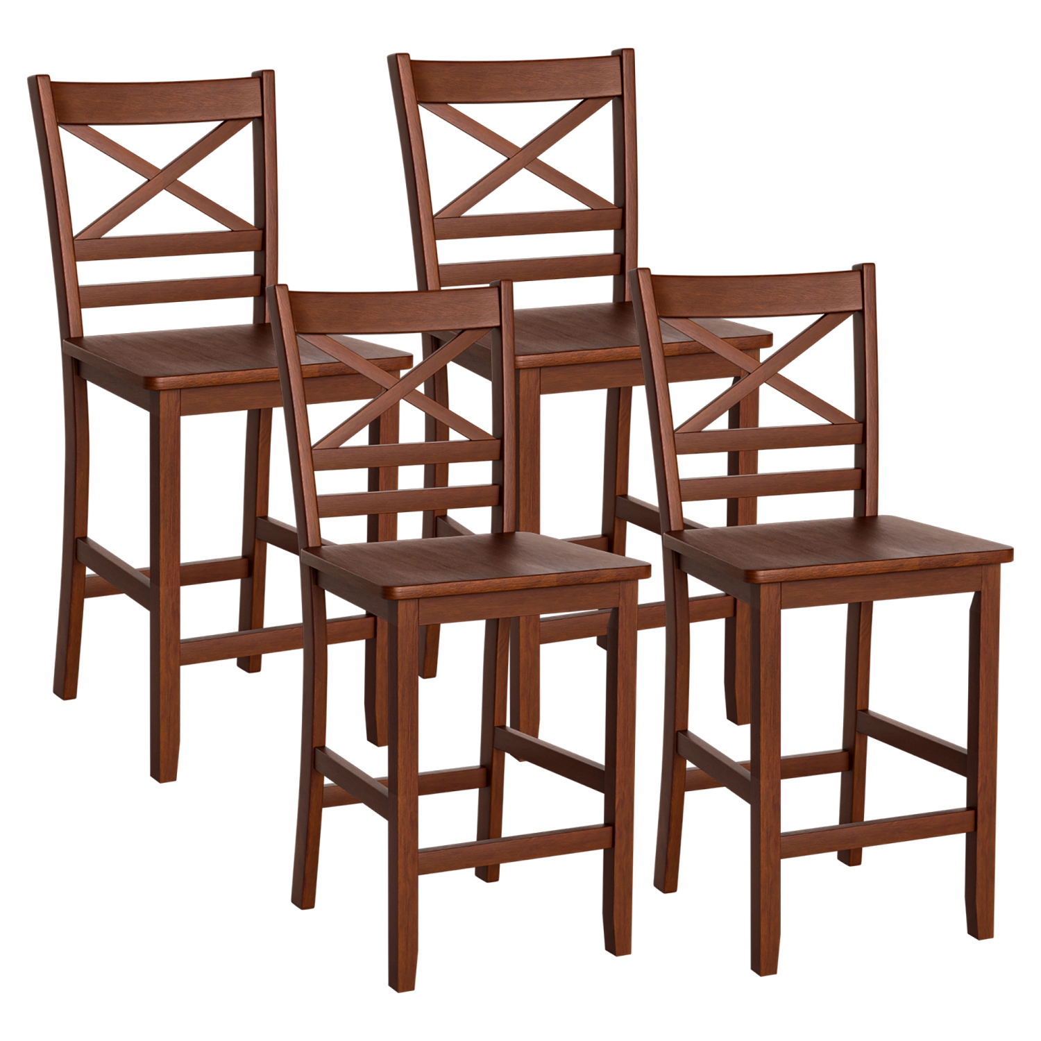 Costway Set of 4 Bar Stools 24" Counter Height Chairs w/ Rubber Wood Legs Walnut