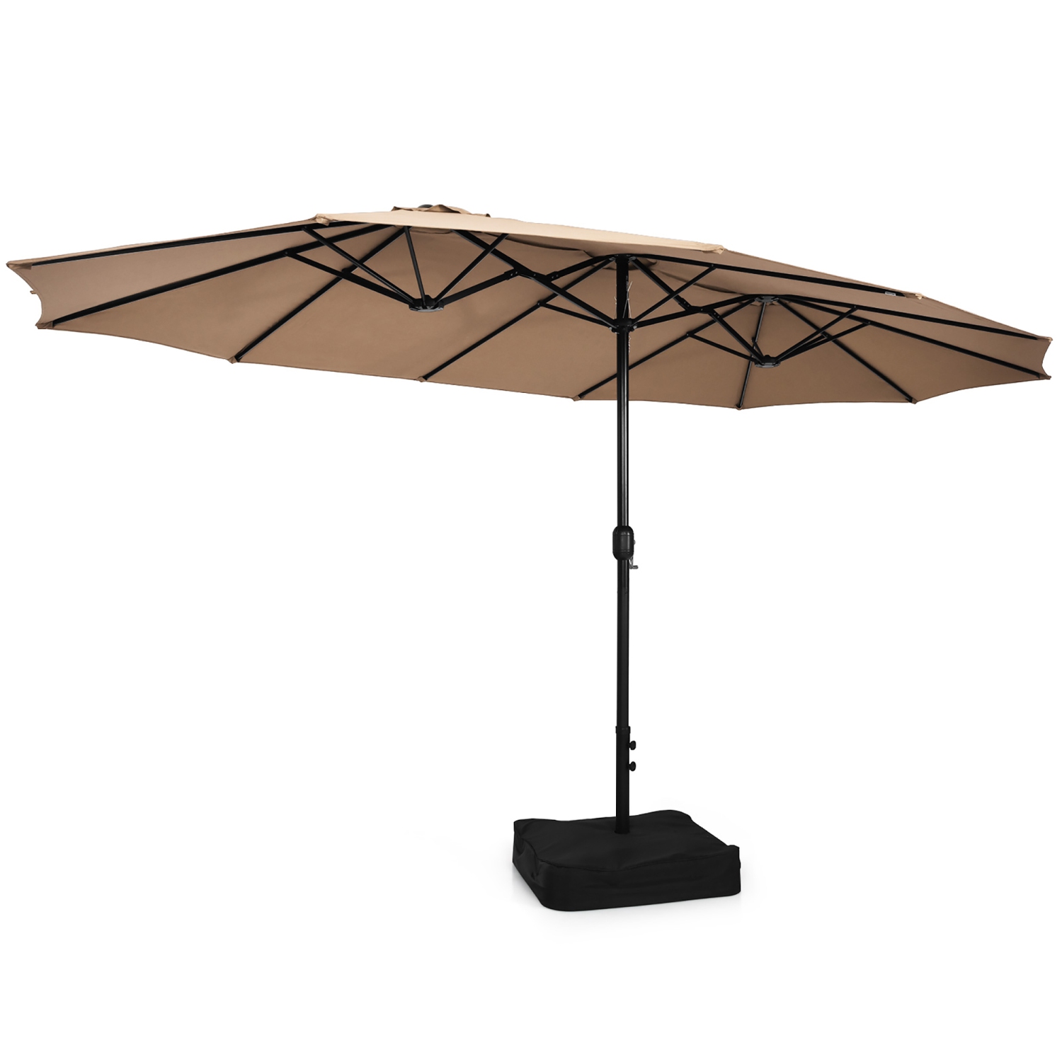 Costway 15FT Double-Sided Twin Patio Umbrella Outdoor Market W/ Crank & Base