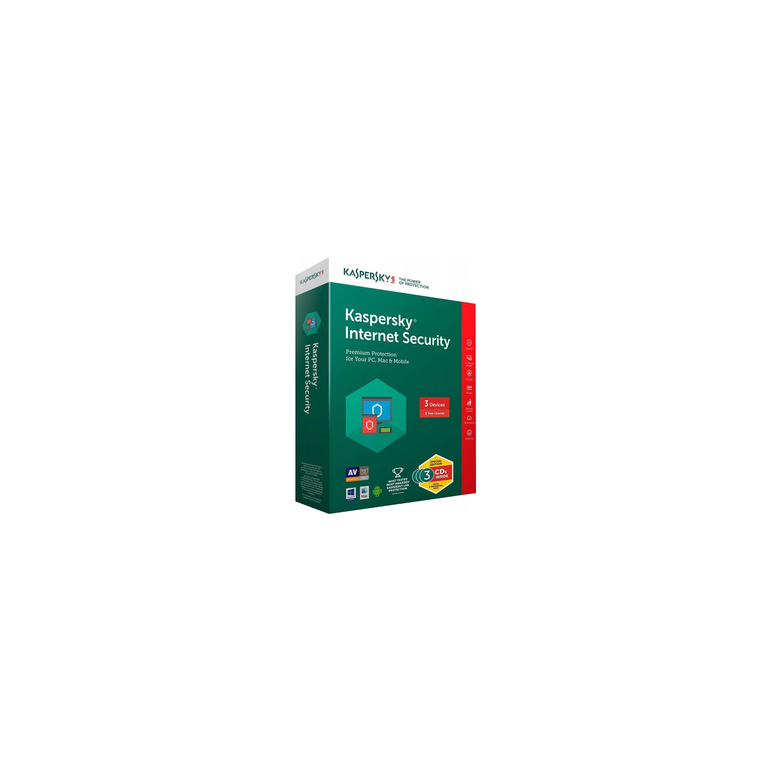 Kaspersky Internet Security 3-user, 1 year(KEY CARD ONLY)(FREE SHIPPING)