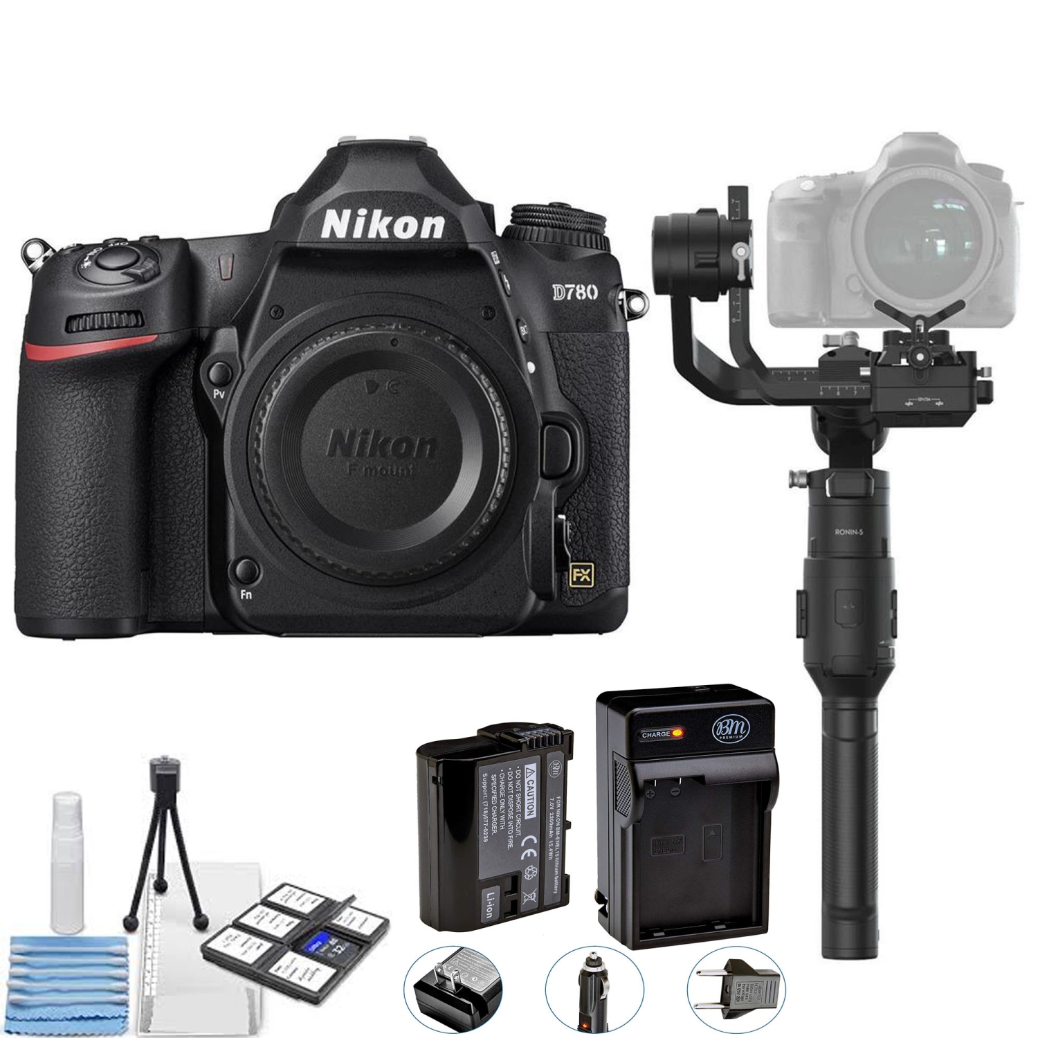 Nikon D780 DSLR Camera Bundle With DJI Ronin-S Essentials Kit | Spare Battery | AC/DC Charger | Cleaning Kit