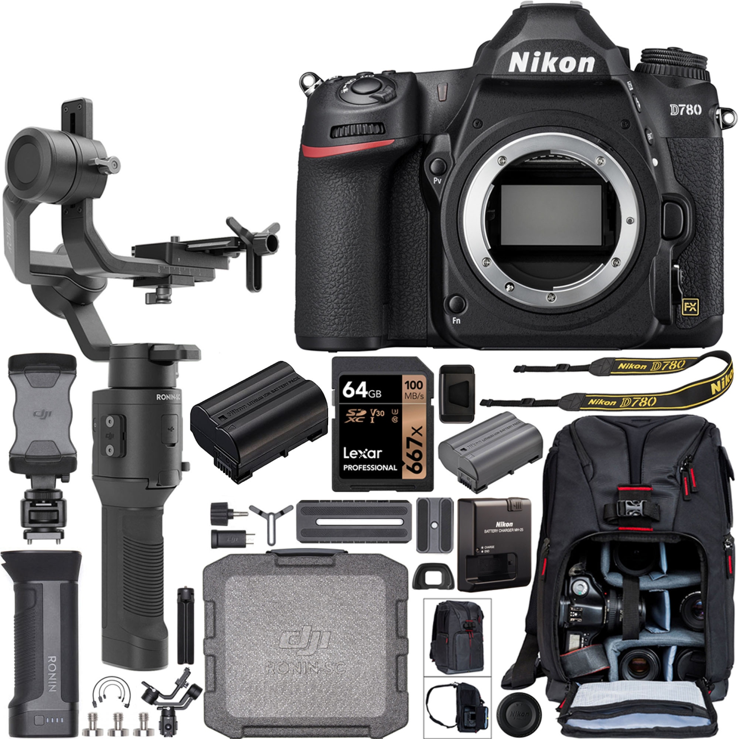 Nikon D780 DSLR Camera Bundle With DJI Ronin-SC 3-Axis Gimbal Filmmaker's Kit