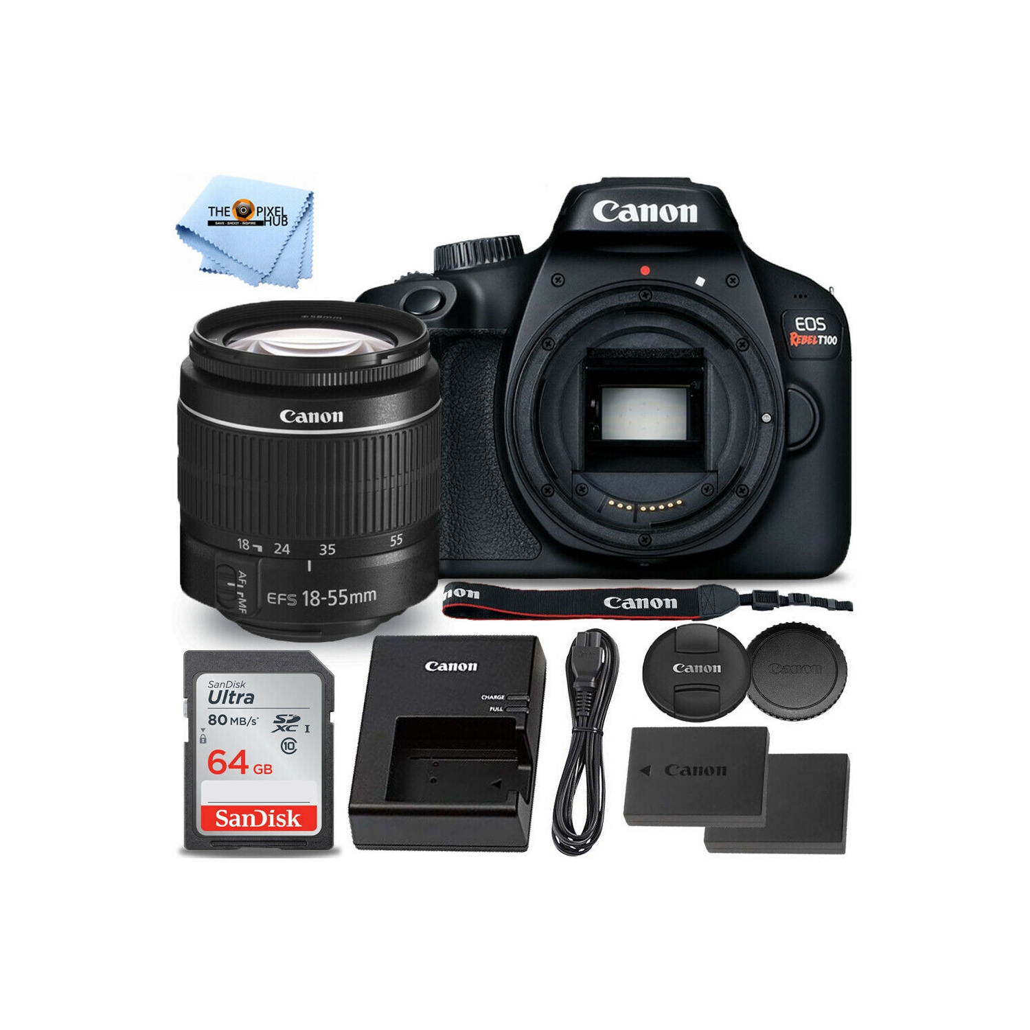 Canon EOS Rebel T100/4000D DSLR Camera with 18-55mm DC III Lens + 64GB Bundle