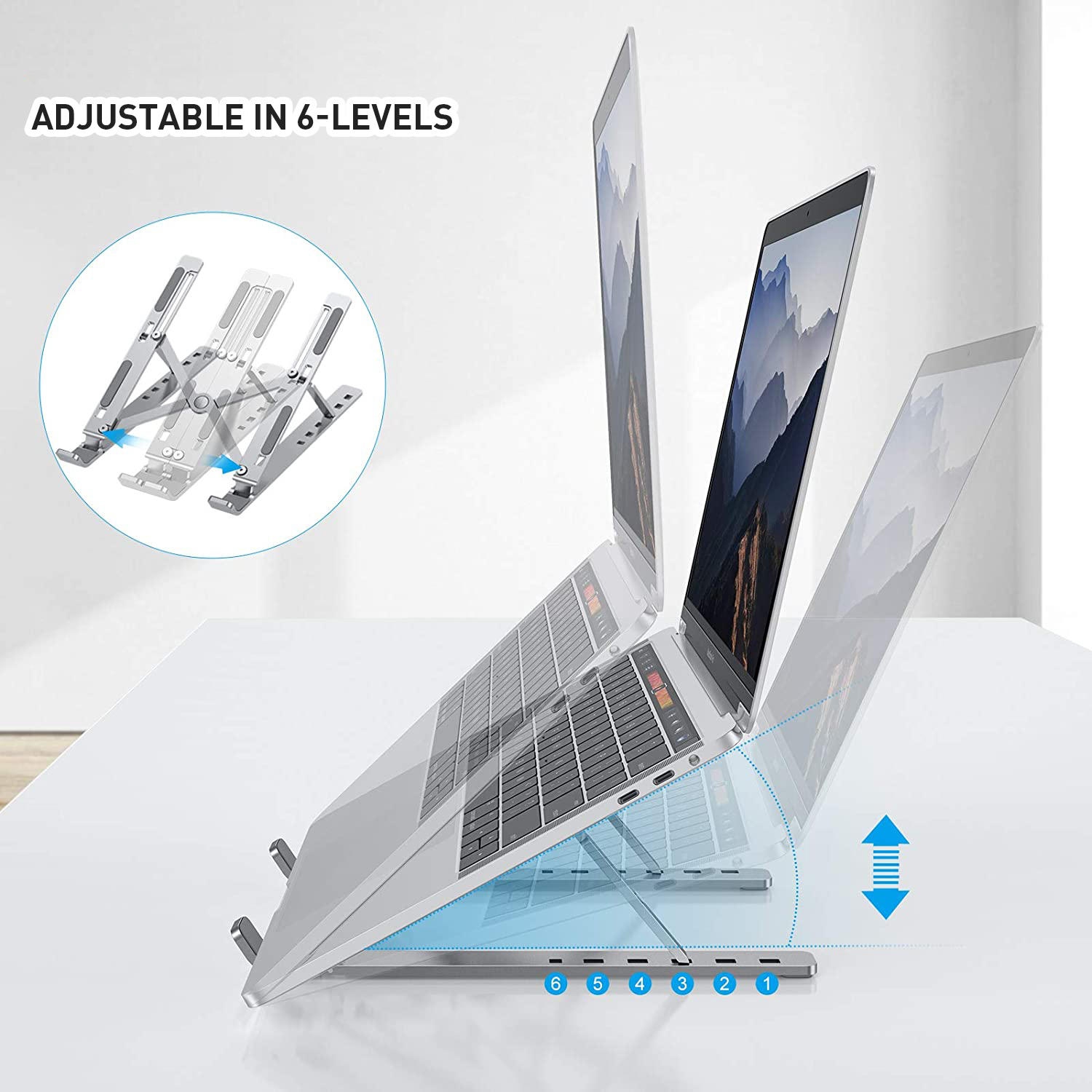 PrimeCables Foldable Aluminum Laptop Stand Portable Adjustable Riser for 12 - 17 inch Notebooks