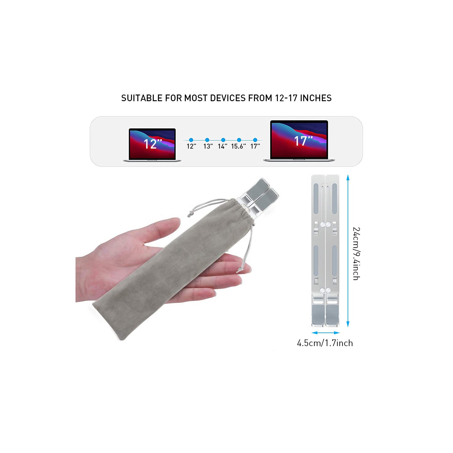 PrimeCables Foldable Aluminum Laptop Stand Portable Adjustable Riser for 12 - 17 inch Notebooks