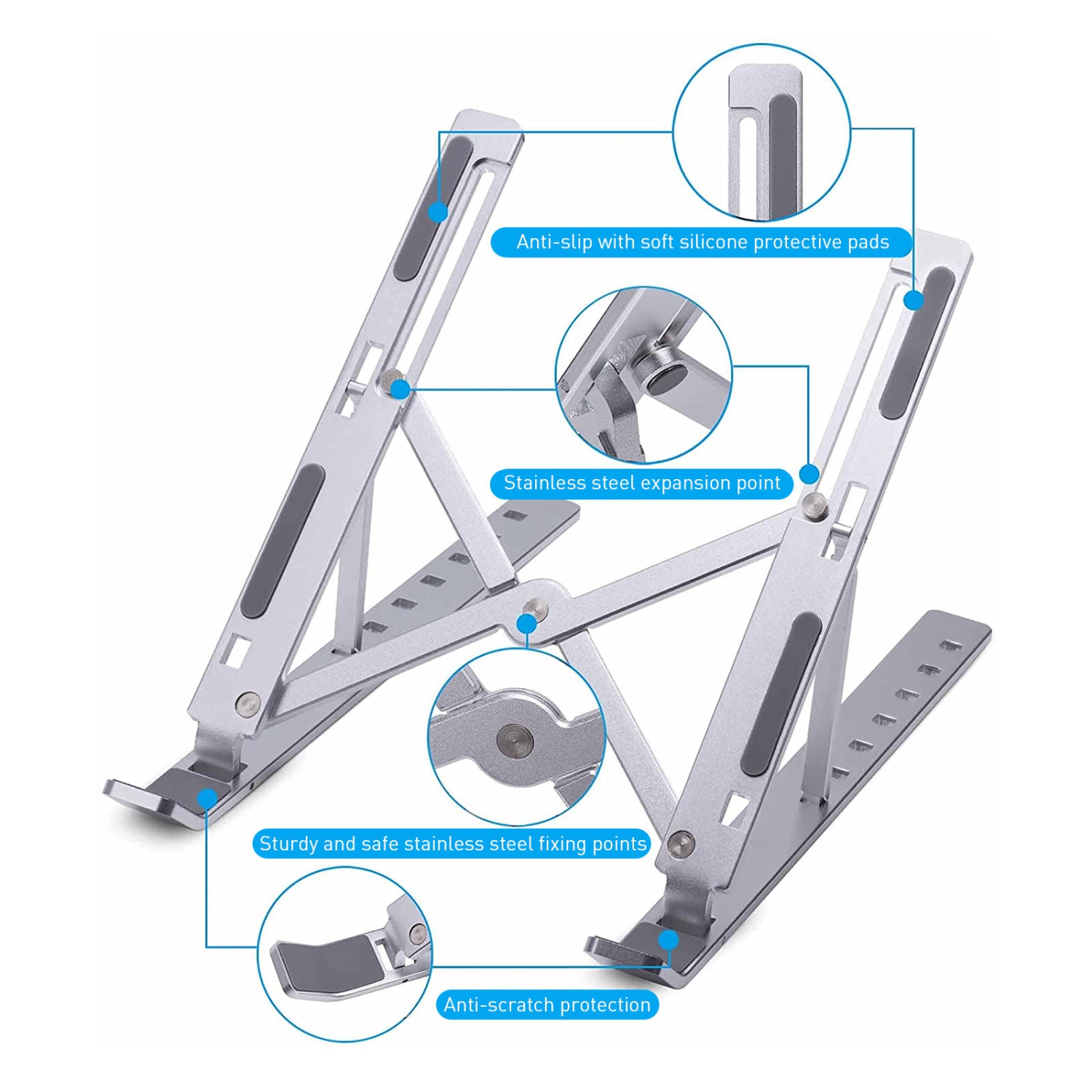 PrimeCables Foldable Aluminum Laptop Stand Portable Adjustable Riser for 12 - 17 inch Notebooks