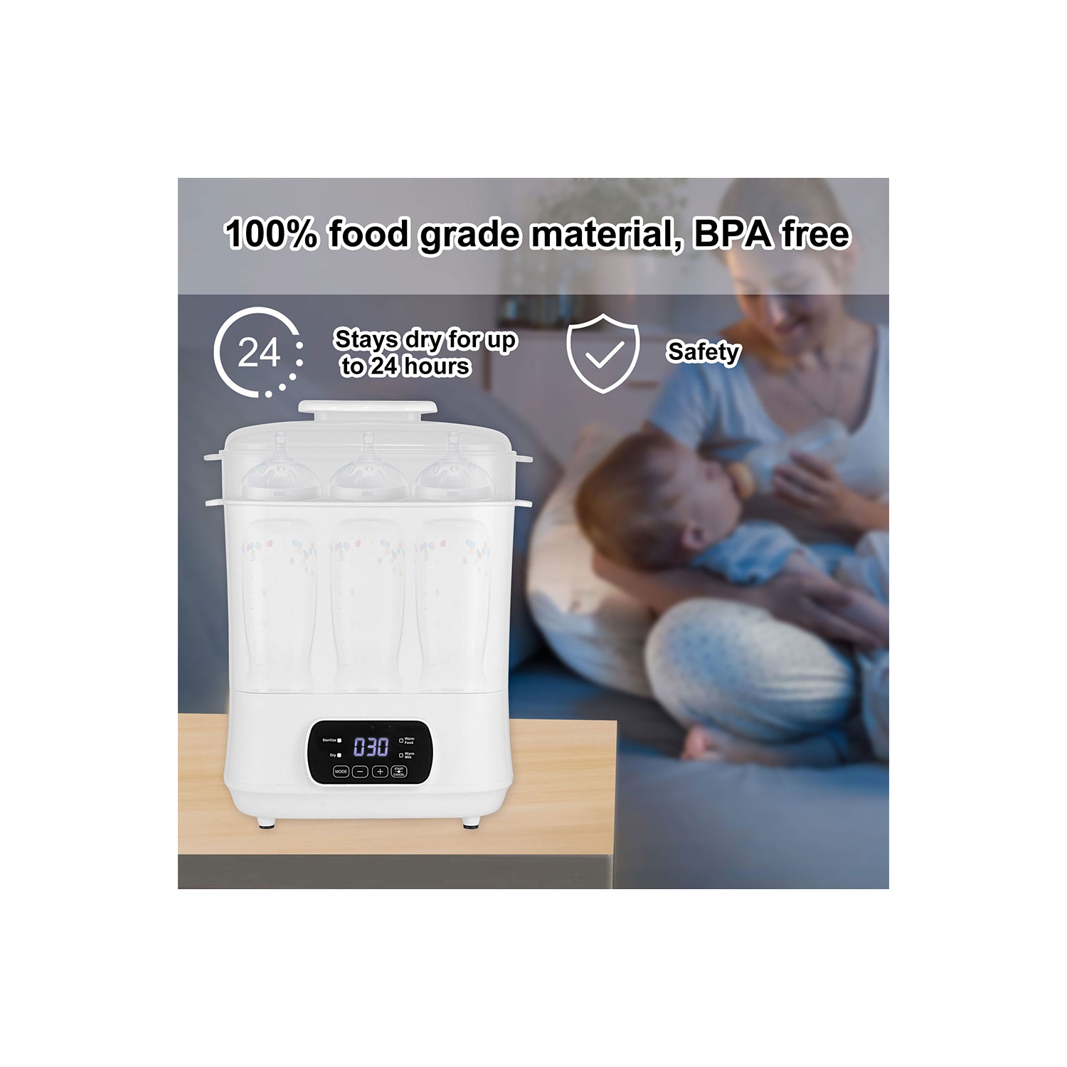 3 In 1 Electric Baby Bottle Sterilizer and Dryer, Baby Feeding Bottle Warmer, Multifunctional Baby Steam Bottle Sanitizer, BPA-Free