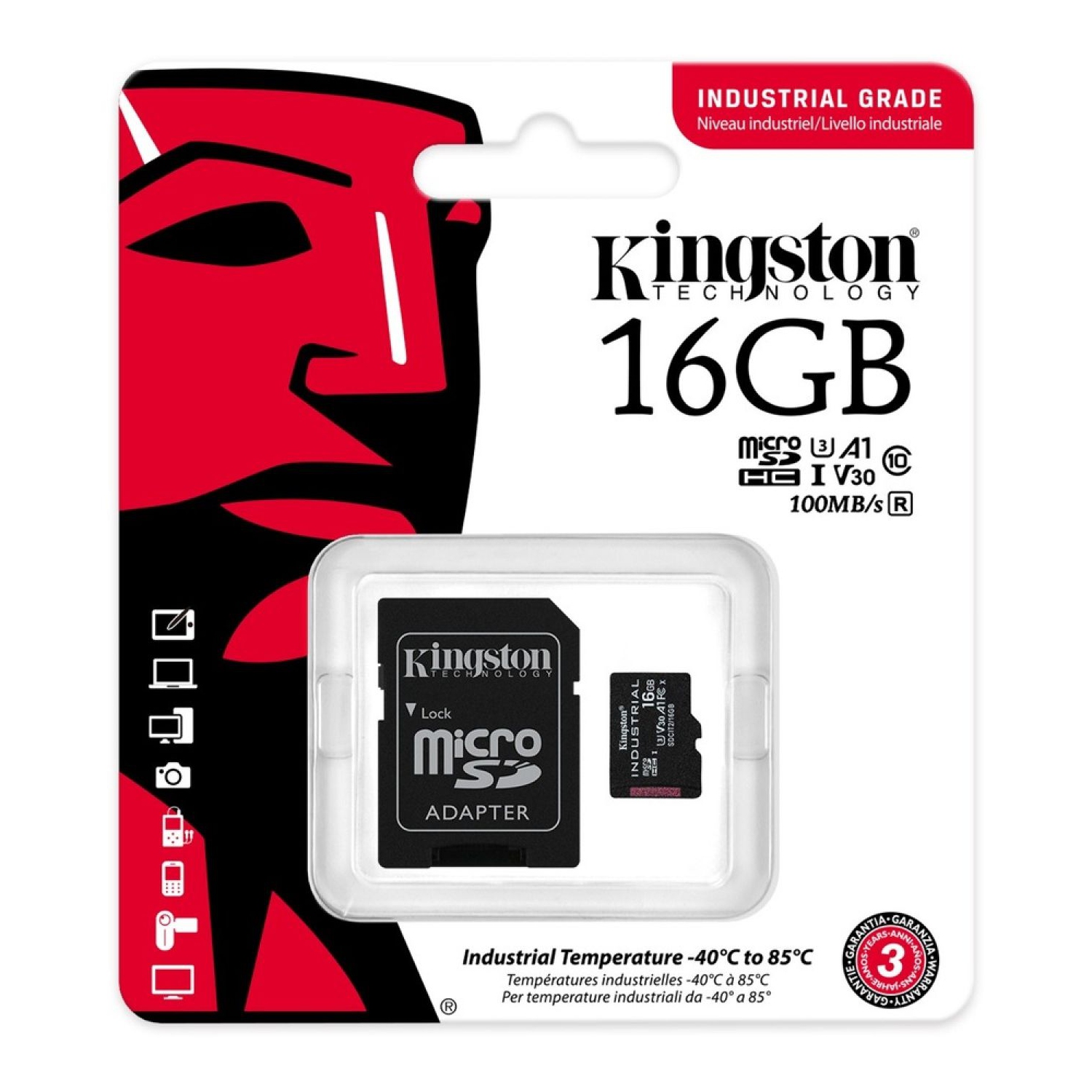 Kingston Industrial 16GB 80MB/s microSDHC/SDXC Memory Card with Adapter -