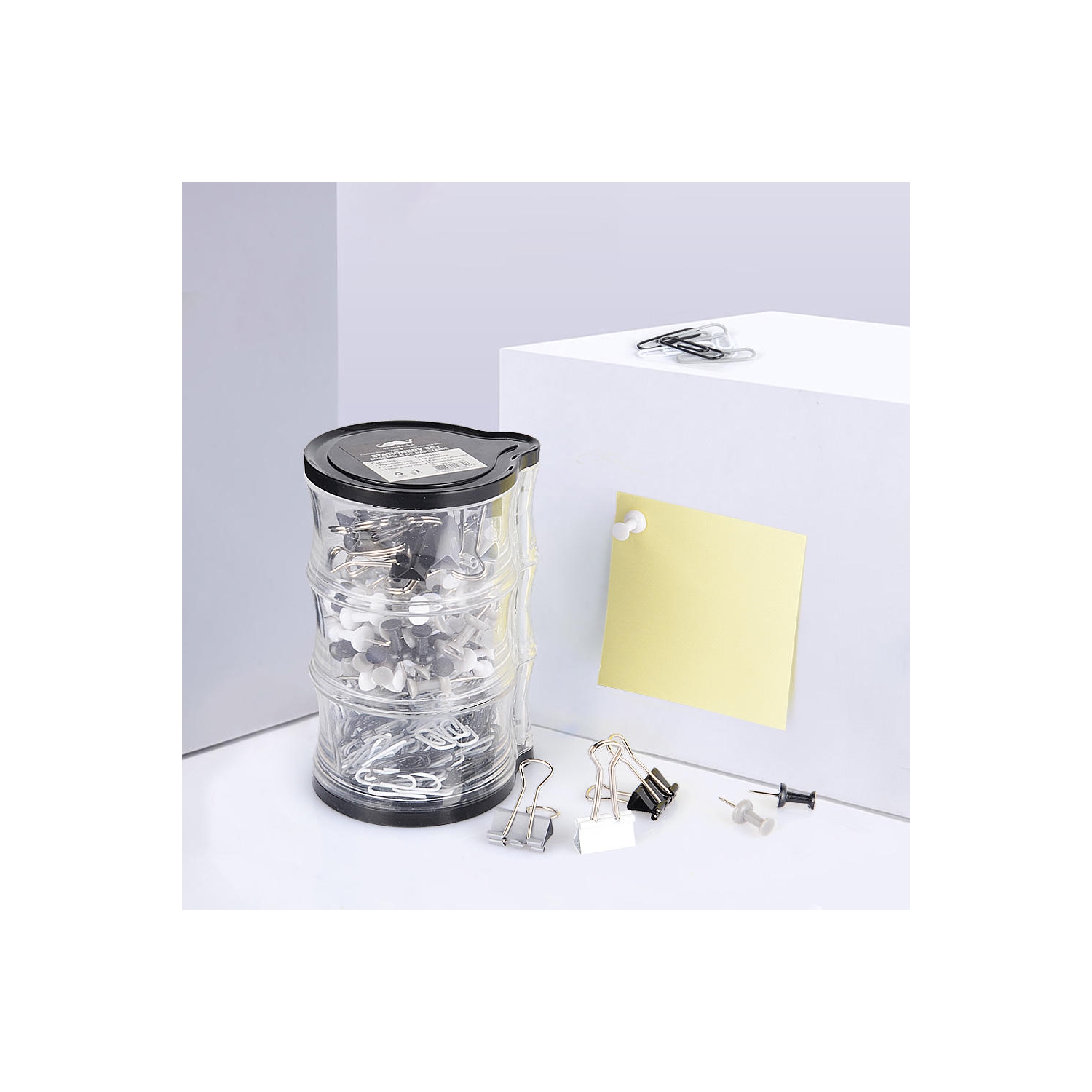 224pcs / Box Ensemble de papeterie 3-en-1 de punaises, trombones et trombones, comprend 90 punaises, 14 trombones, 120 trombones