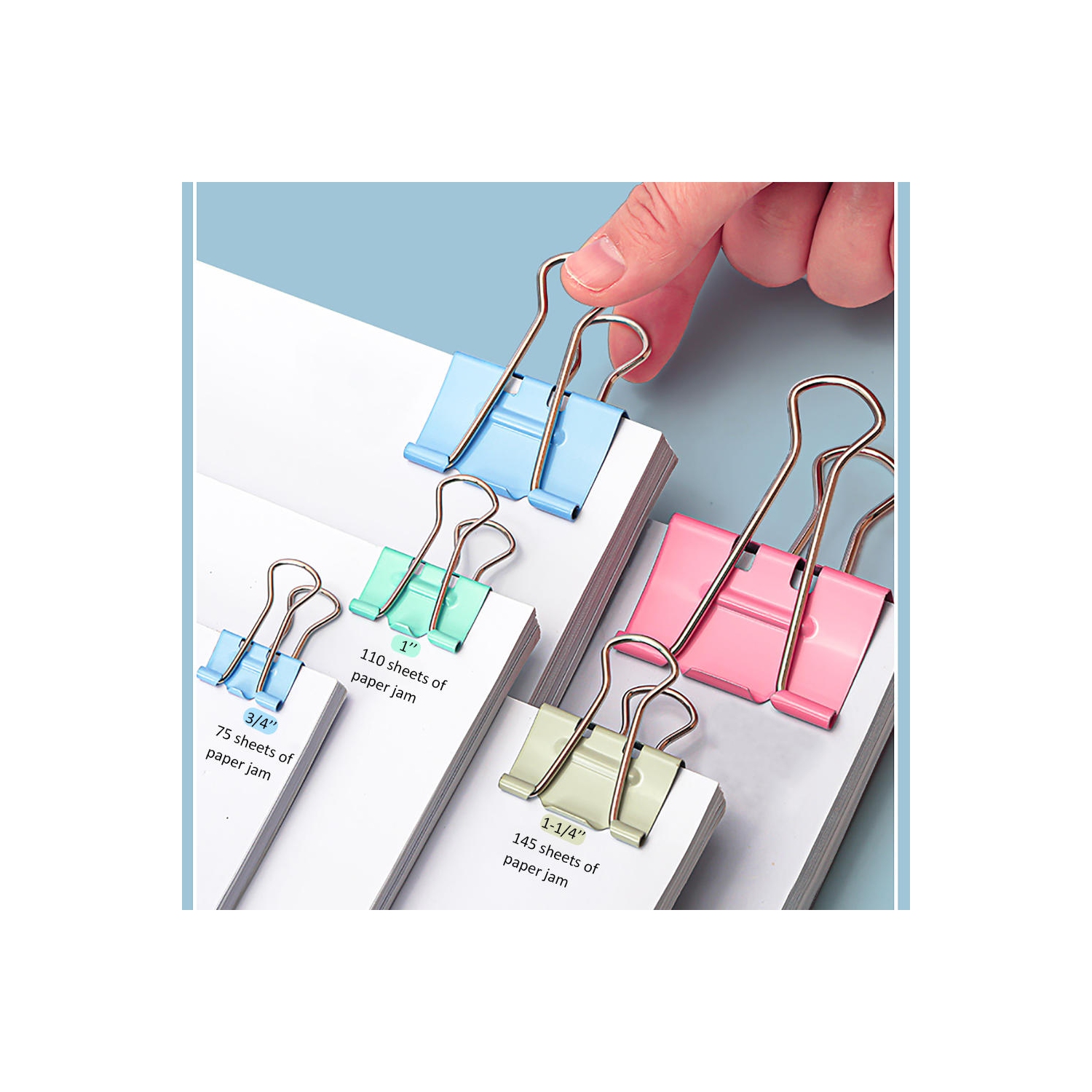 70 pcs/boîte de pinces à reliure réutilisables, taille mixte de 3/4", 1", 1-1/4", comprend 40 pièces de 3/4", 20 pièces de 1" et 10 pièces de 1-1/4"