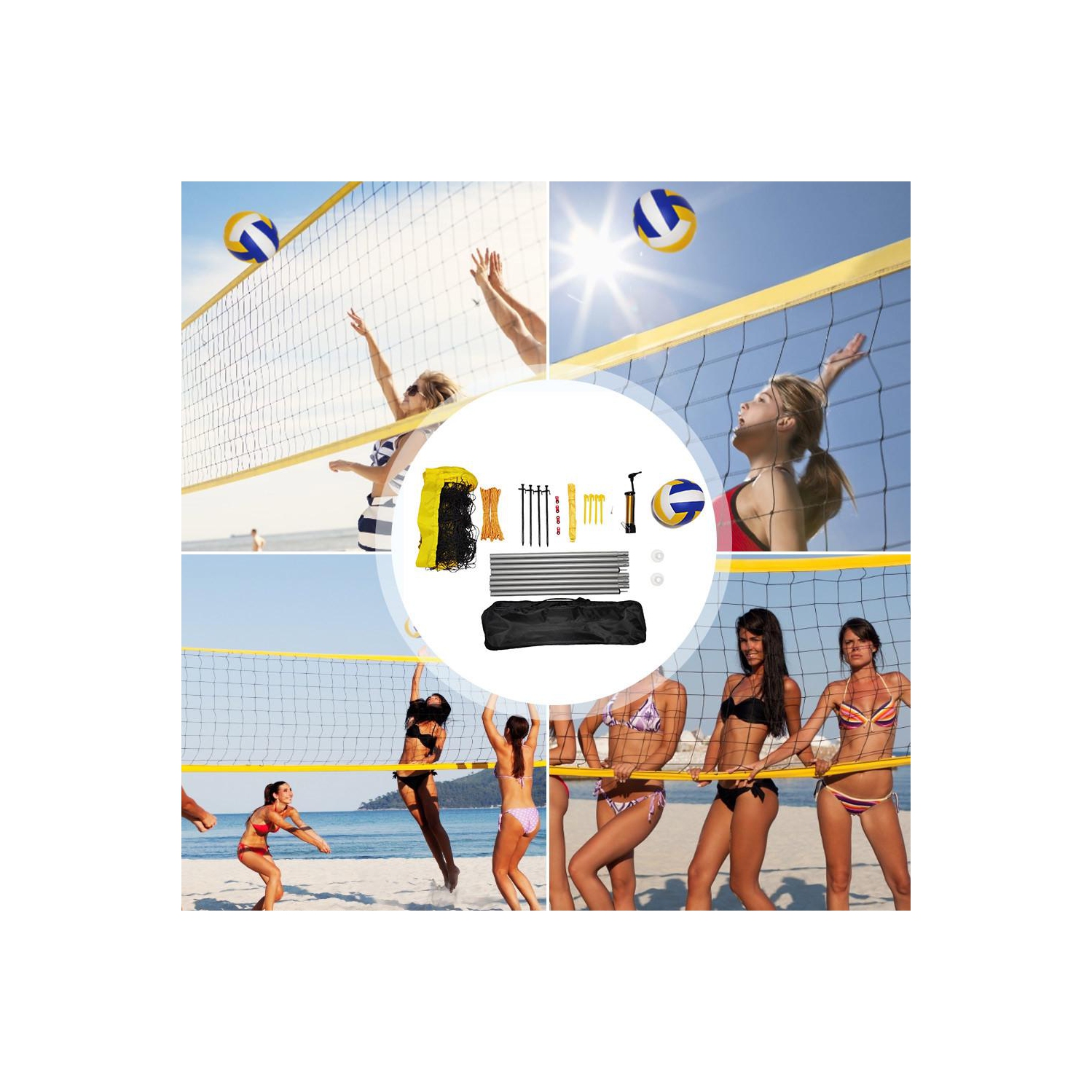 Ensemble de filet de volleyball/badminton professionnel avec poteaux en aluminium et en fer taille réglementaire. Facile à installer