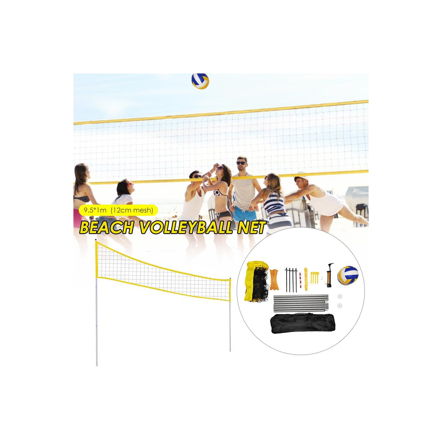 Ensemble de filet de volleyball/badminton professionnel avec poteaux en aluminium et en fer taille réglementaire. Facile à installer