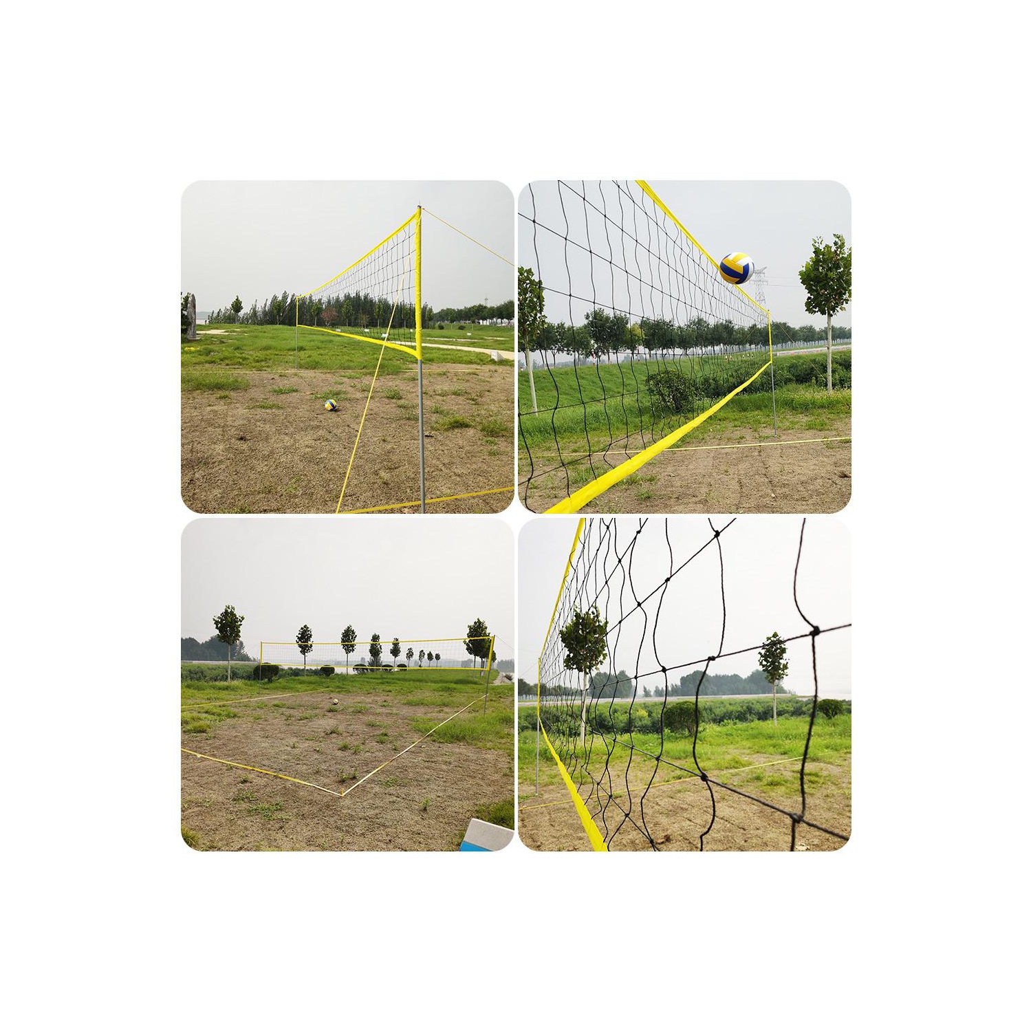 Ensemble de filet de volleyball/badminton professionnel avec poteaux en aluminium et en fer taille réglementaire. Facile à installer